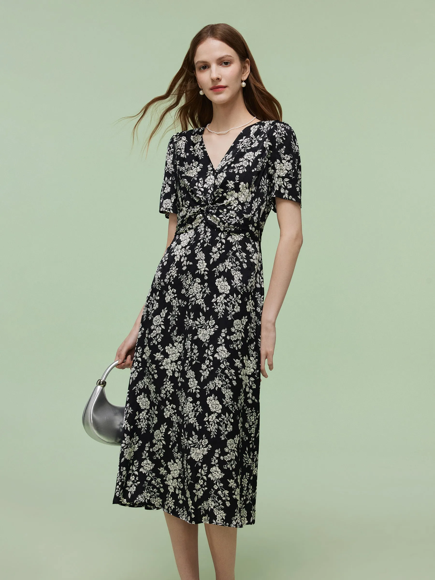 Floral Print Twist Front Women Midi Dress sold by Goelia product image thumbnail 4