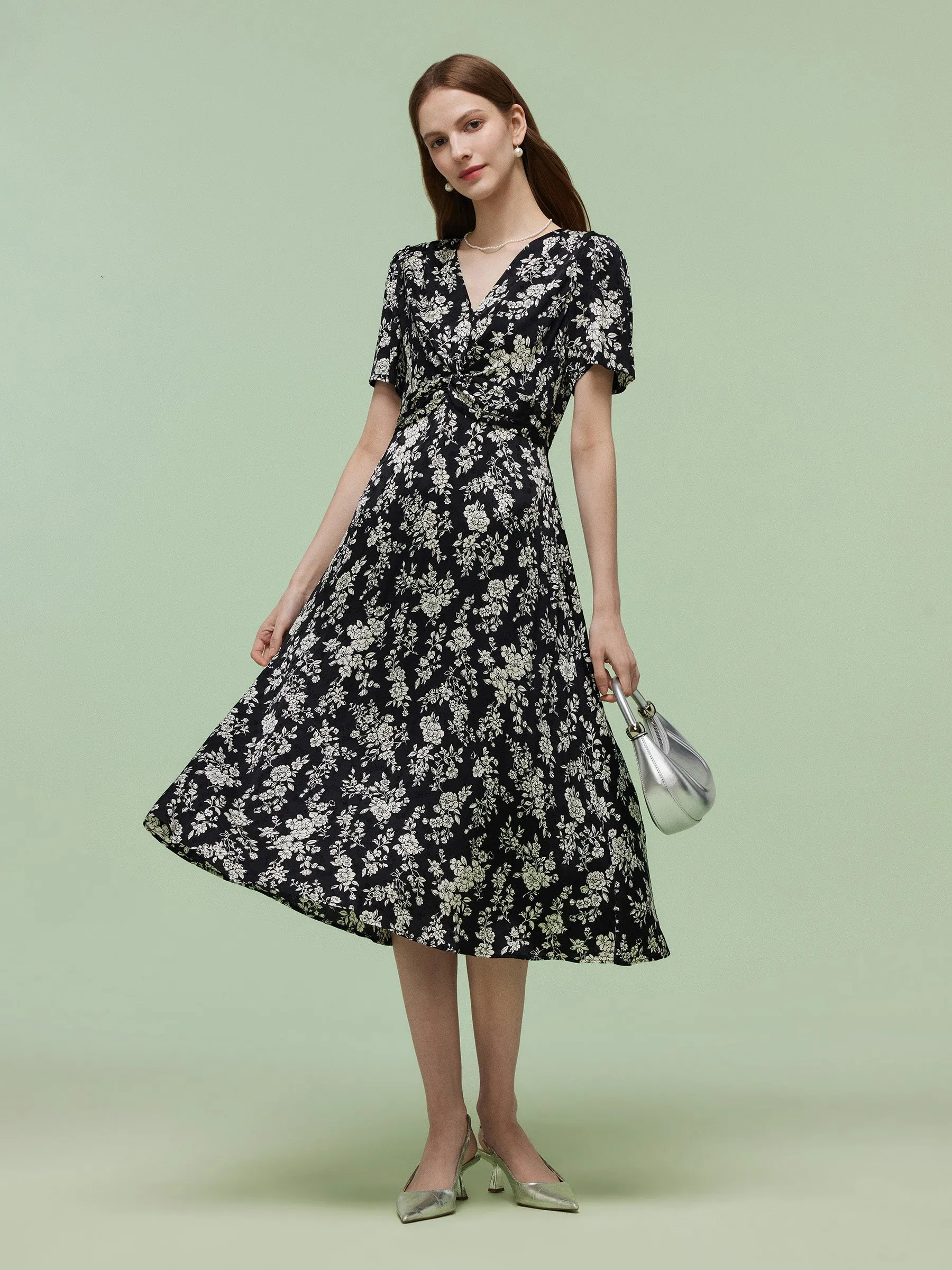 Floral Print Twist Front Women Midi Dress sold by Goelia product image thumbnail 2
