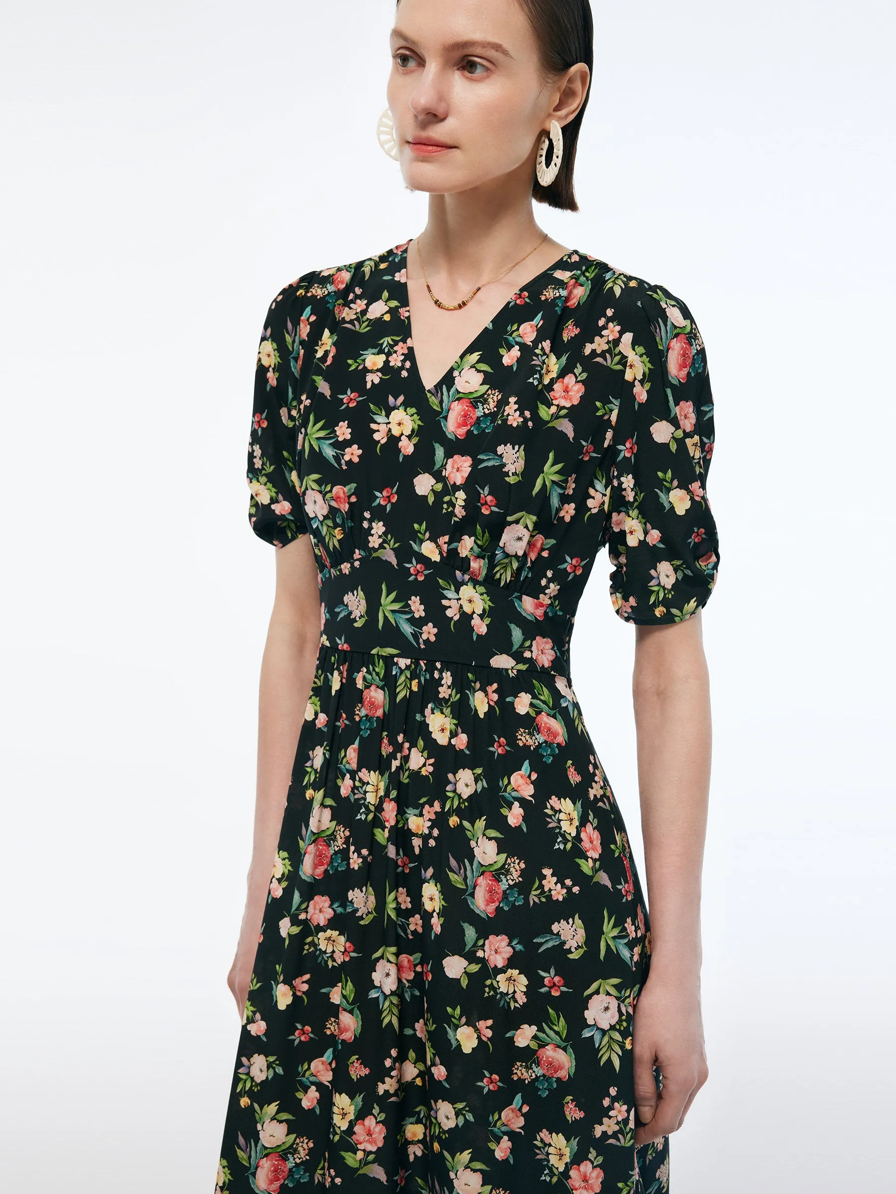 16MM Mulberry Silk Floral Print Women Puff Sleeve Maxi Dress sold by Goelia product image thumbnail 4