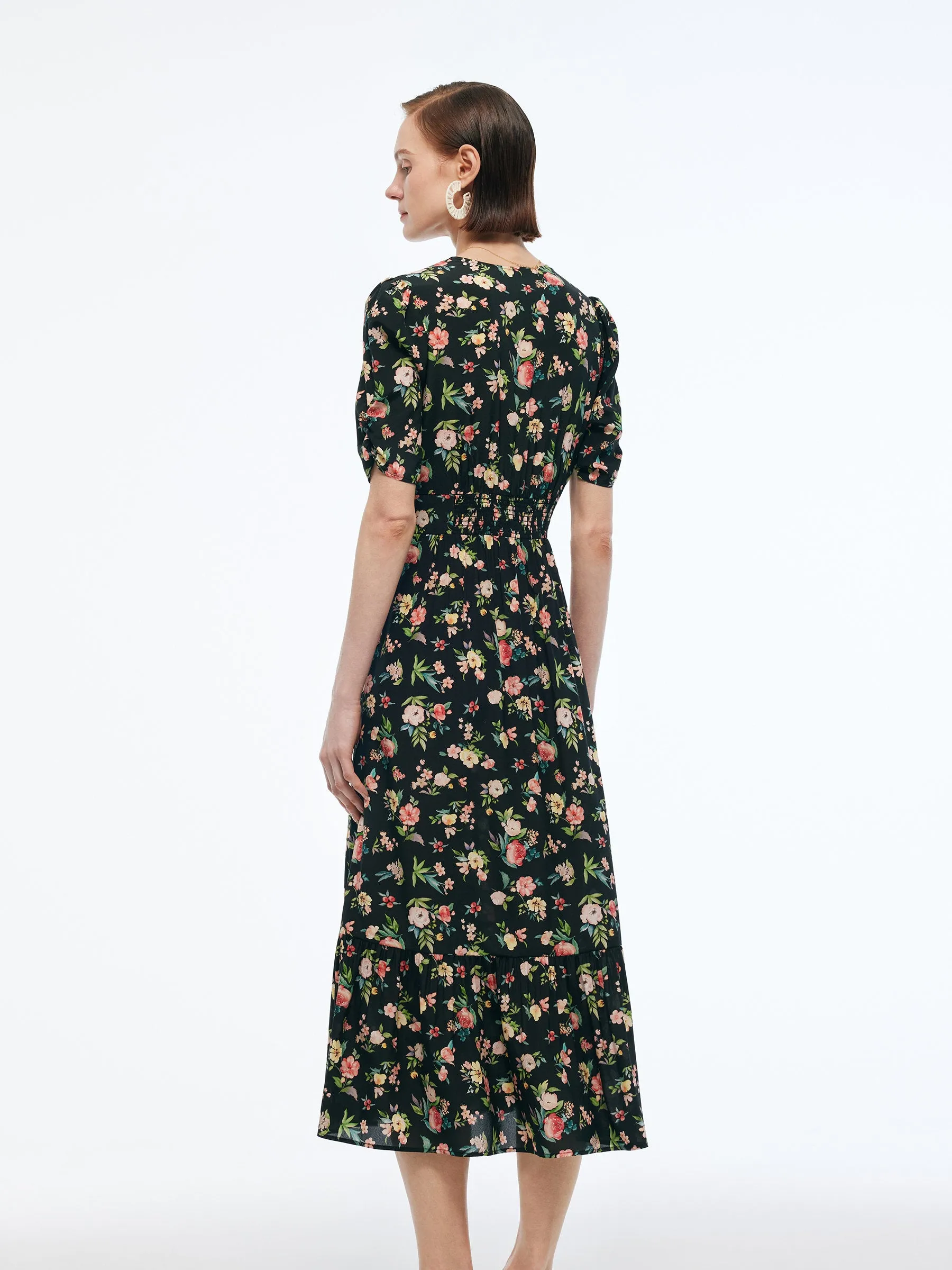 16MM Mulberry Silk Floral Print Women Puff Sleeve Maxi Dress sold by Goelia product image thumbnail 3