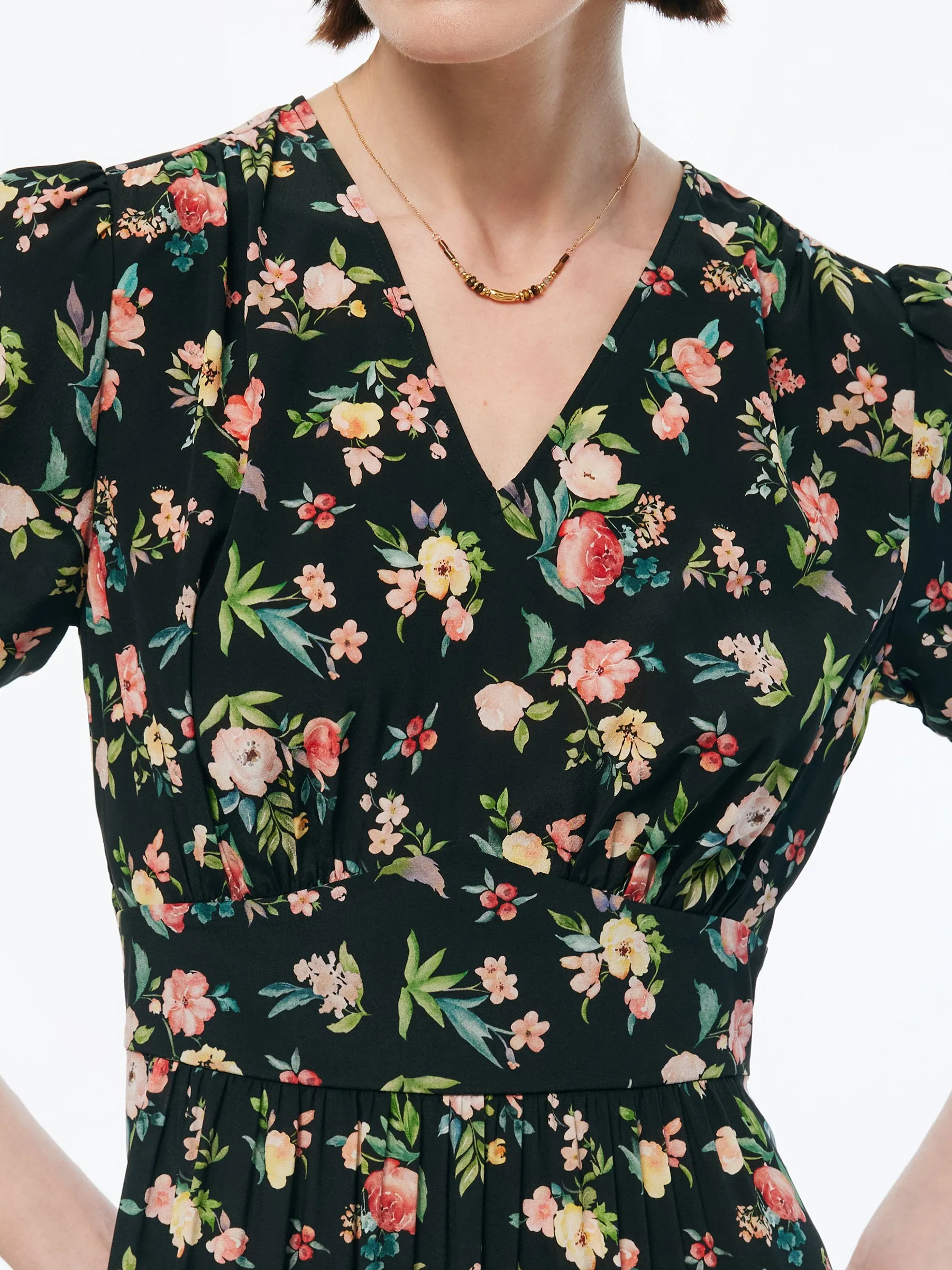 16MM Mulberry Silk Floral Print Women Puff Sleeve Maxi Dress sold by Goelia product image thumbnail 5