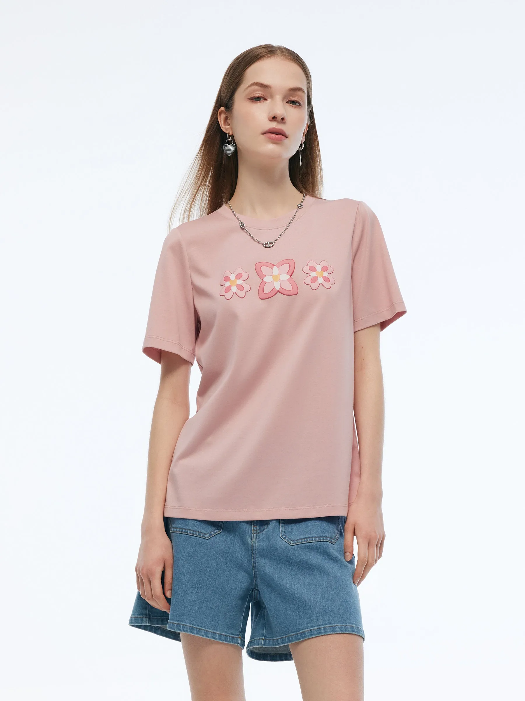 Floral Print Round Neck Women T-Shirt sold by Goelia product image thumbnail 4