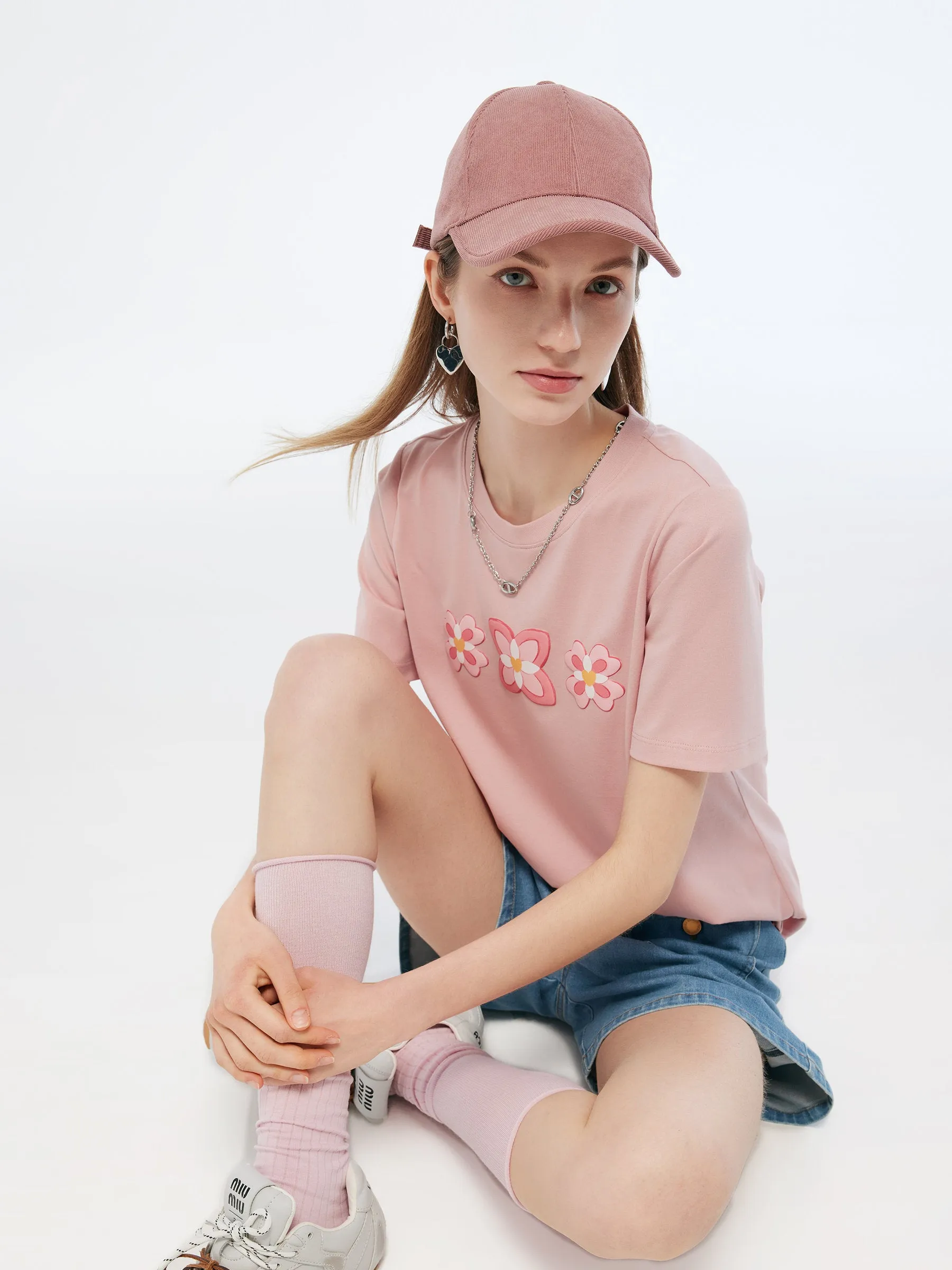 Floral Print Round Neck Women T-Shirt sold by Goelia product image thumbnail 5