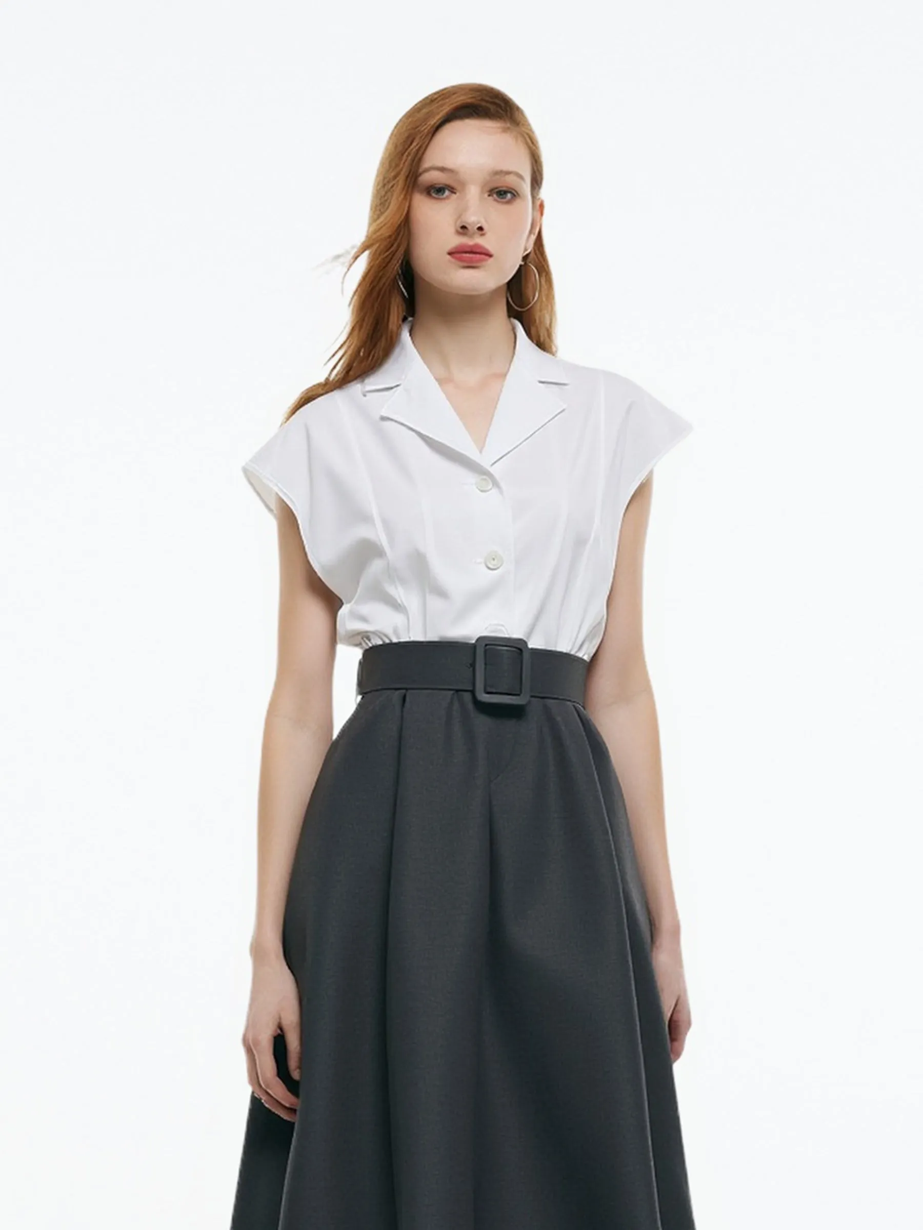 Faux Two-Piece Women Midi Shirt Dress With Belt sold by Goelia product image thumbnail 2