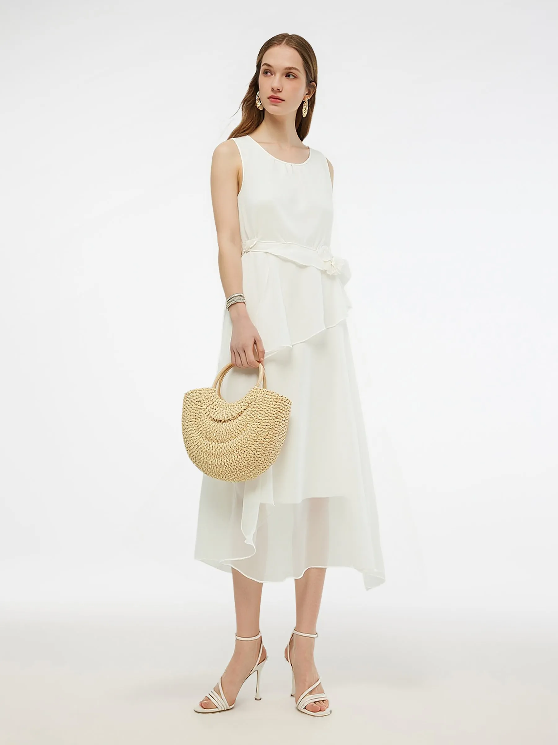 Tencel Blend Ruffle Women Tiered Sleeveless Midi Dress sold by Goelia product image thumbnail 2