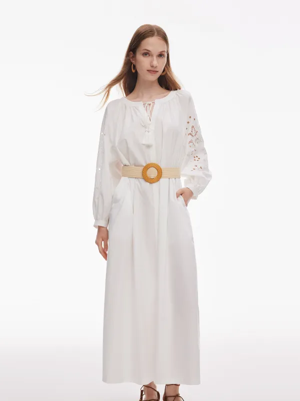 100% Cotton Embroidered Women Long Sleeve Maxi Dress sold by Goelia