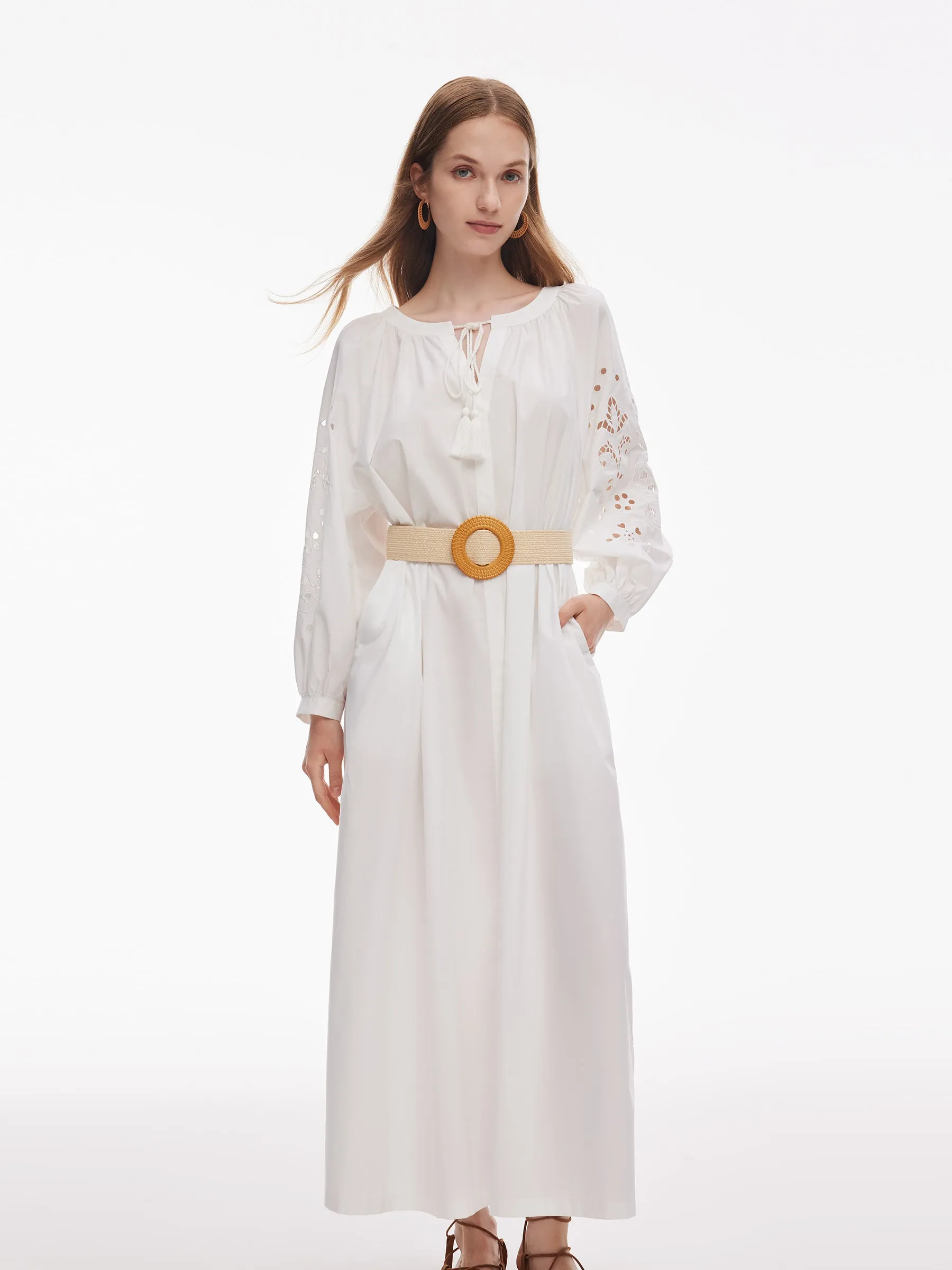 100% Cotton Embroidered Women Long Sleeve Maxi Dress sold by Goelia