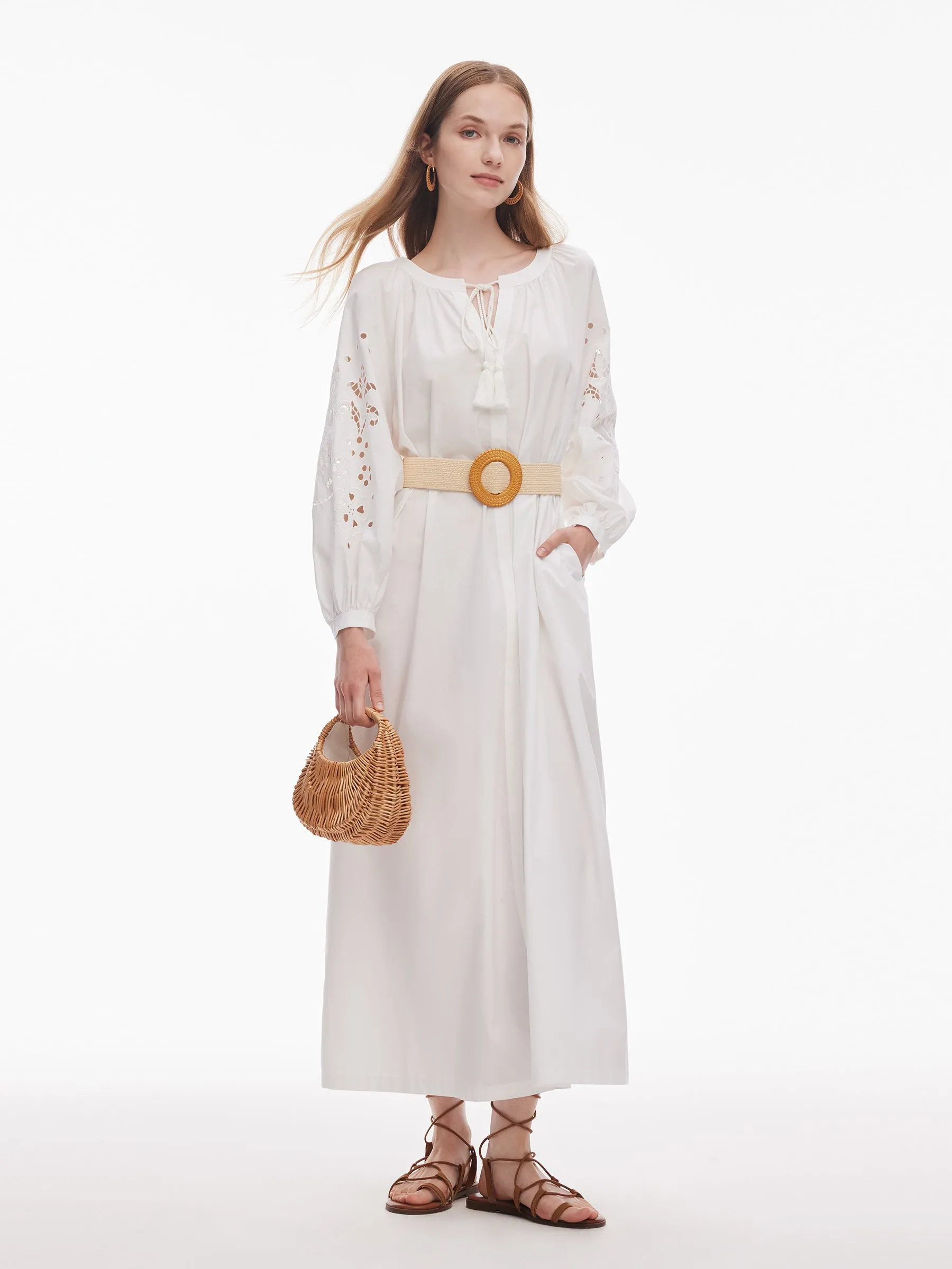 100% Cotton Embroidered Women Long Sleeve Maxi Dress sold by Goelia product image thumbnail 2