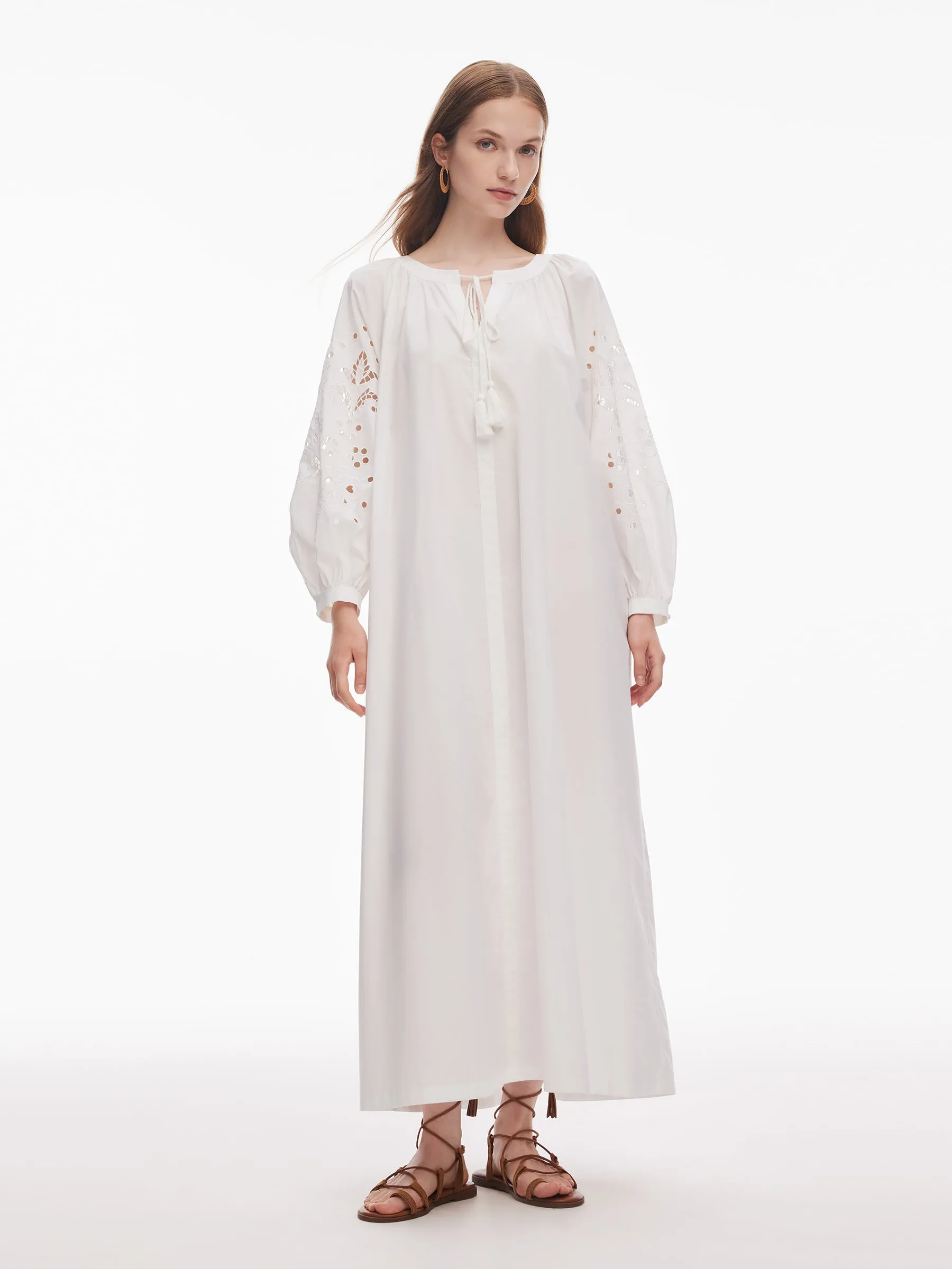 100% Cotton Embroidered Women Long Sleeve Maxi Dress sold by Goelia product image thumbnail 5