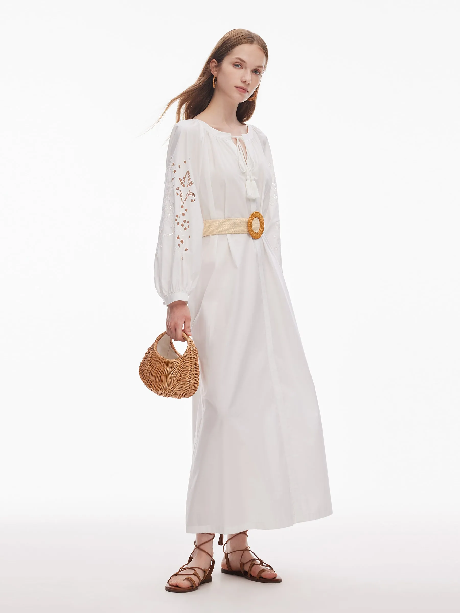 100% Cotton Embroidered Women Long Sleeve Maxi Dress sold by Goelia product image thumbnail 4
