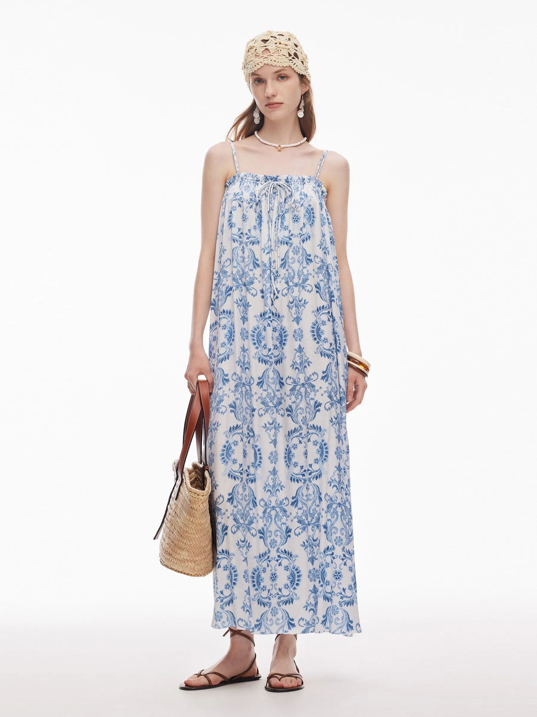 Floral Print Women Adjustable Strap Maxi Dress sold by Goelia