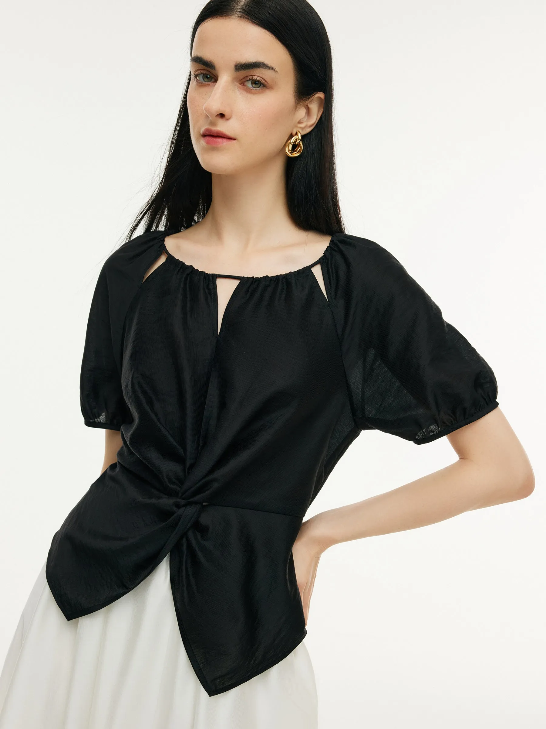 Tencel Blend Twist Front Top And A-Line Skirt Two-Piece Set sold by Goelia product image thumbnail 5