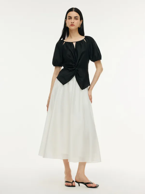 Tencel Blend Twist Front Top And A-Line Skirt Two-Piece Set sold by Goelia