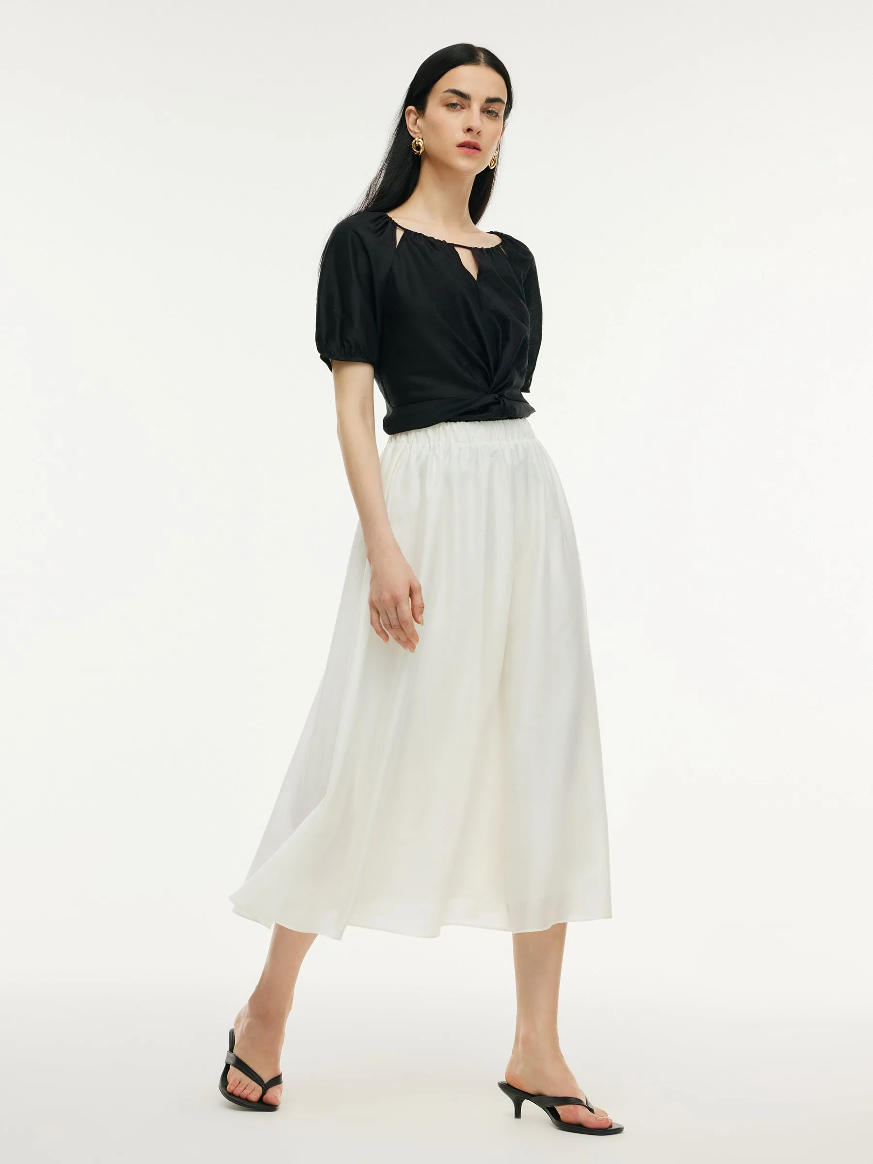 Tencel Blend Twist Front Top And A-Line Skirt Two-Piece Set sold by Goelia product image thumbnail 4