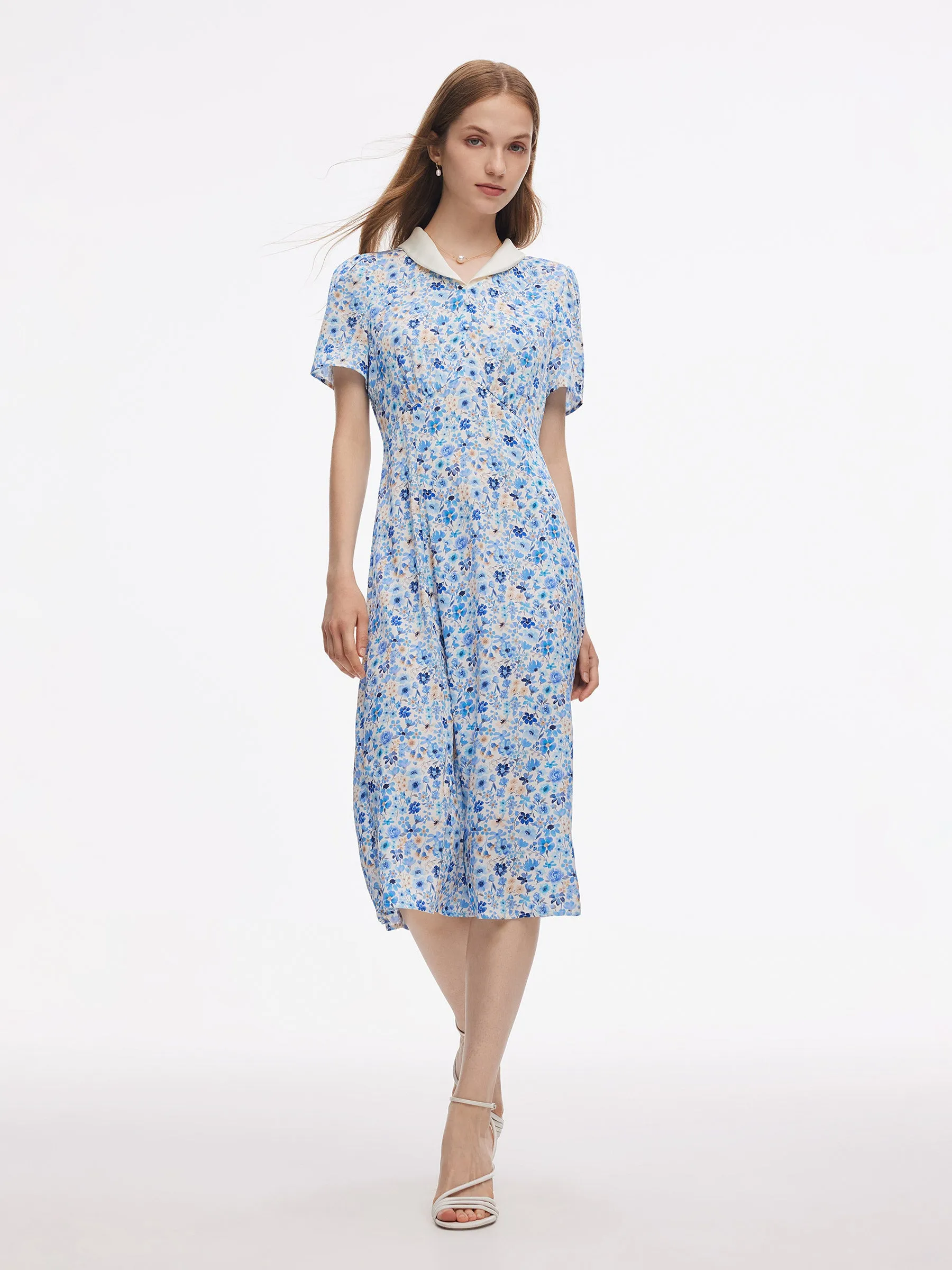 19MM Mulberry Silk Floral Print Women Midi Dress sold by Goelia product image thumbnail 3