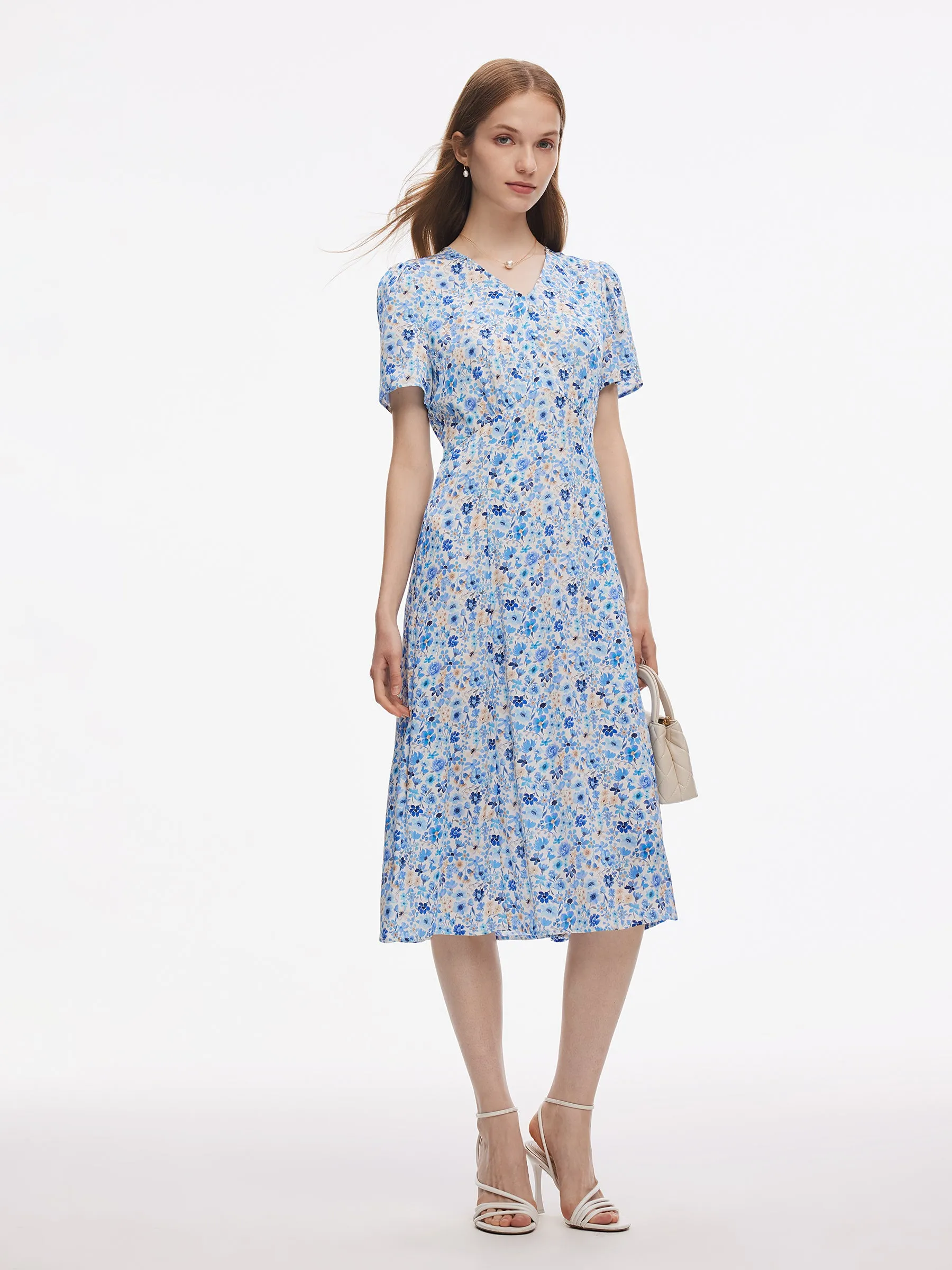 19MM Mulberry Silk Floral Print Women Midi Dress sold by Goelia product image thumbnail 4