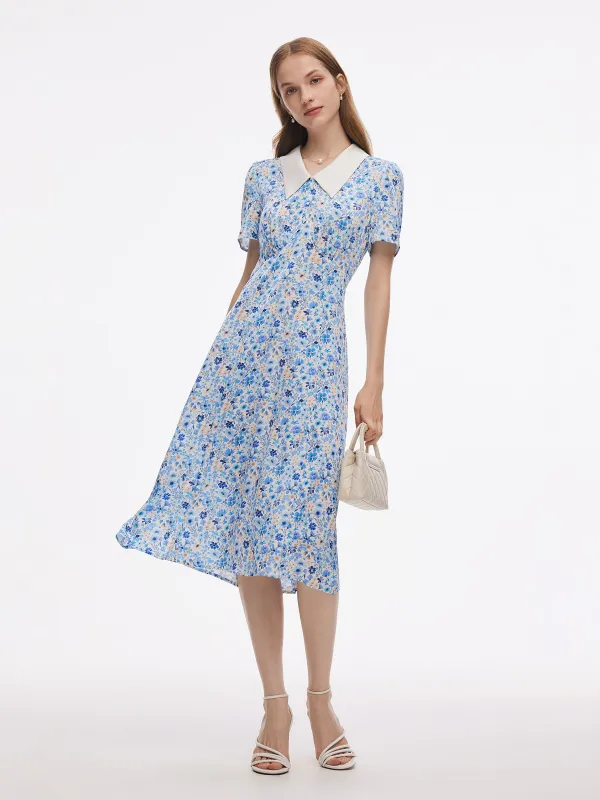 19MM Mulberry Silk Floral Print Women Midi Dress sold by Goelia