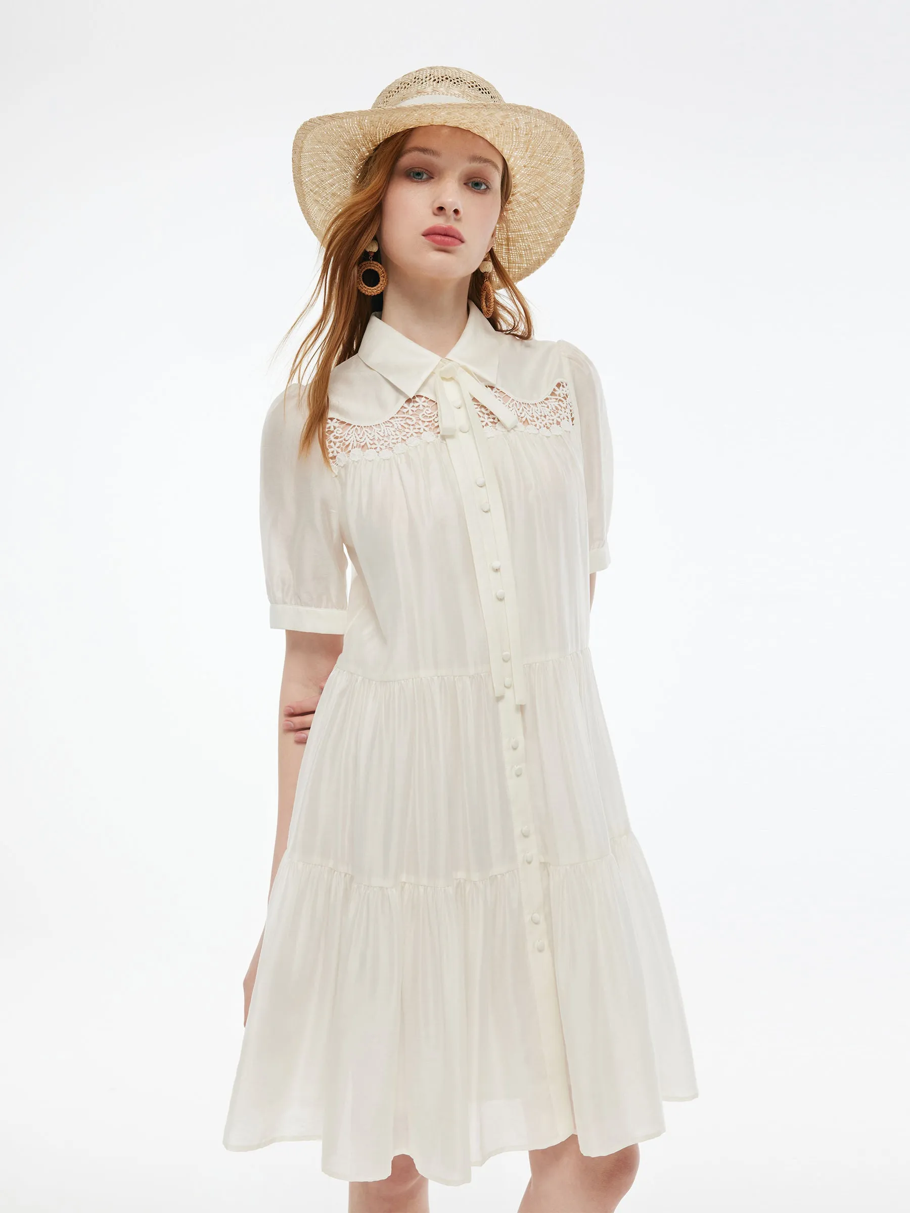 Tencel Blend Women Tiered Mini Dress With Ribbon sold by Goelia