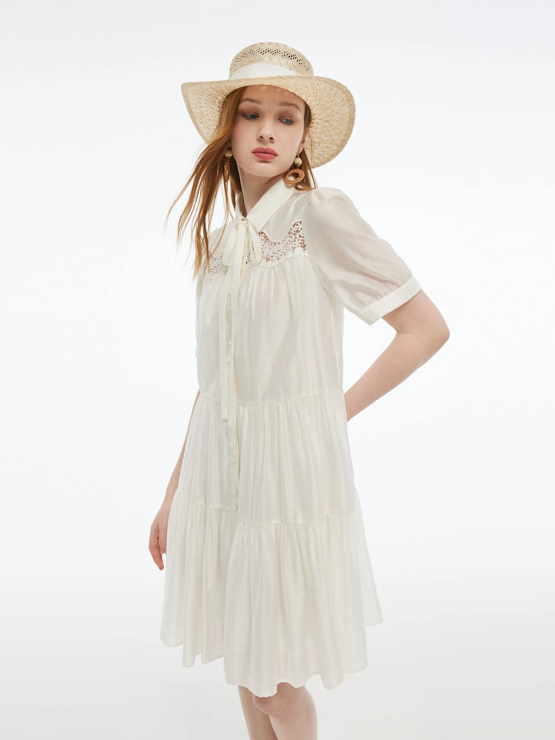 Tencel Blend Women Tiered Mini Dress With Ribbon sold by Goelia product image thumbnail 4