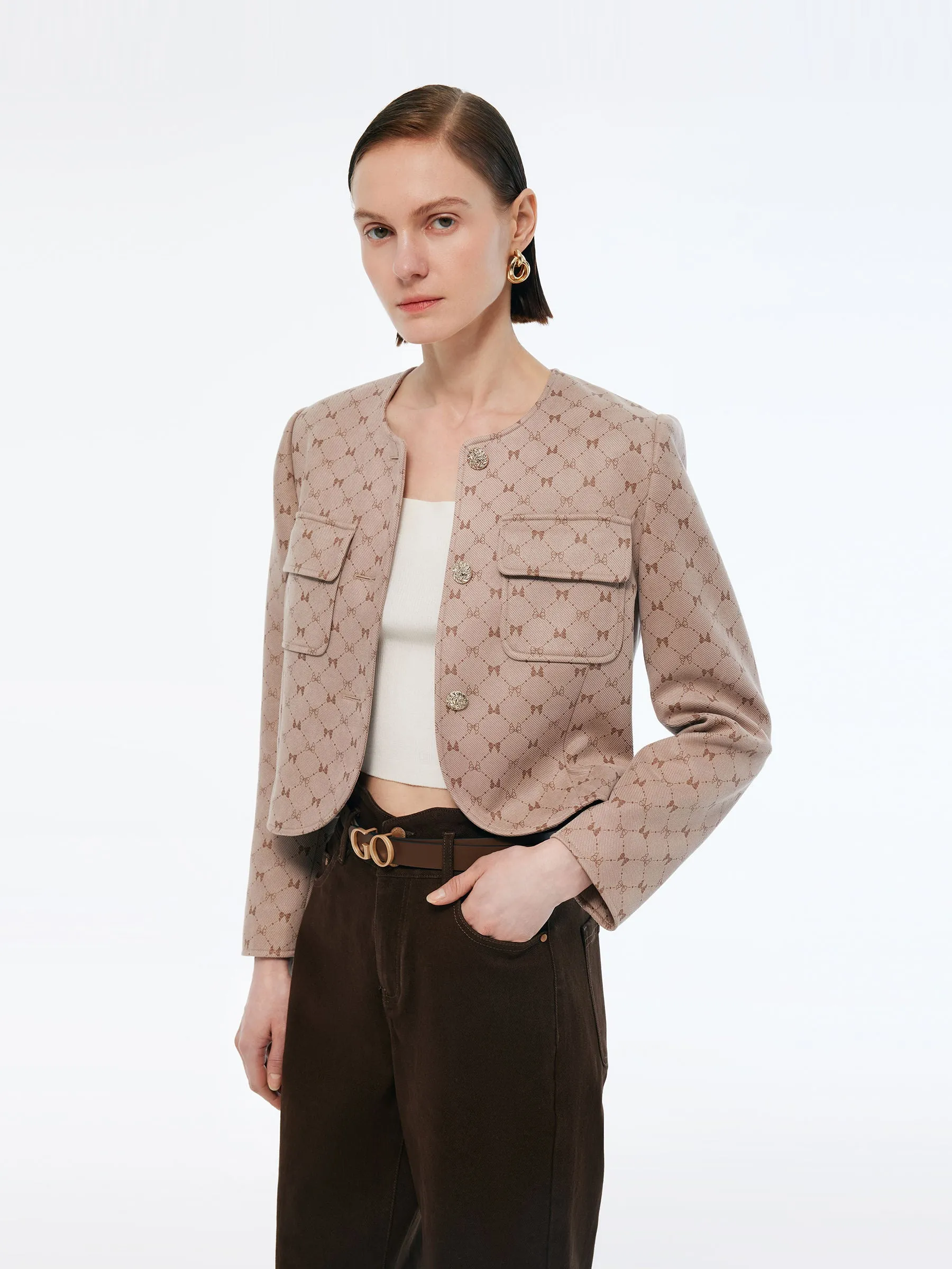 Faux Suede Round Neck Women Crop Jacket sold by Goelia product image thumbnail 5