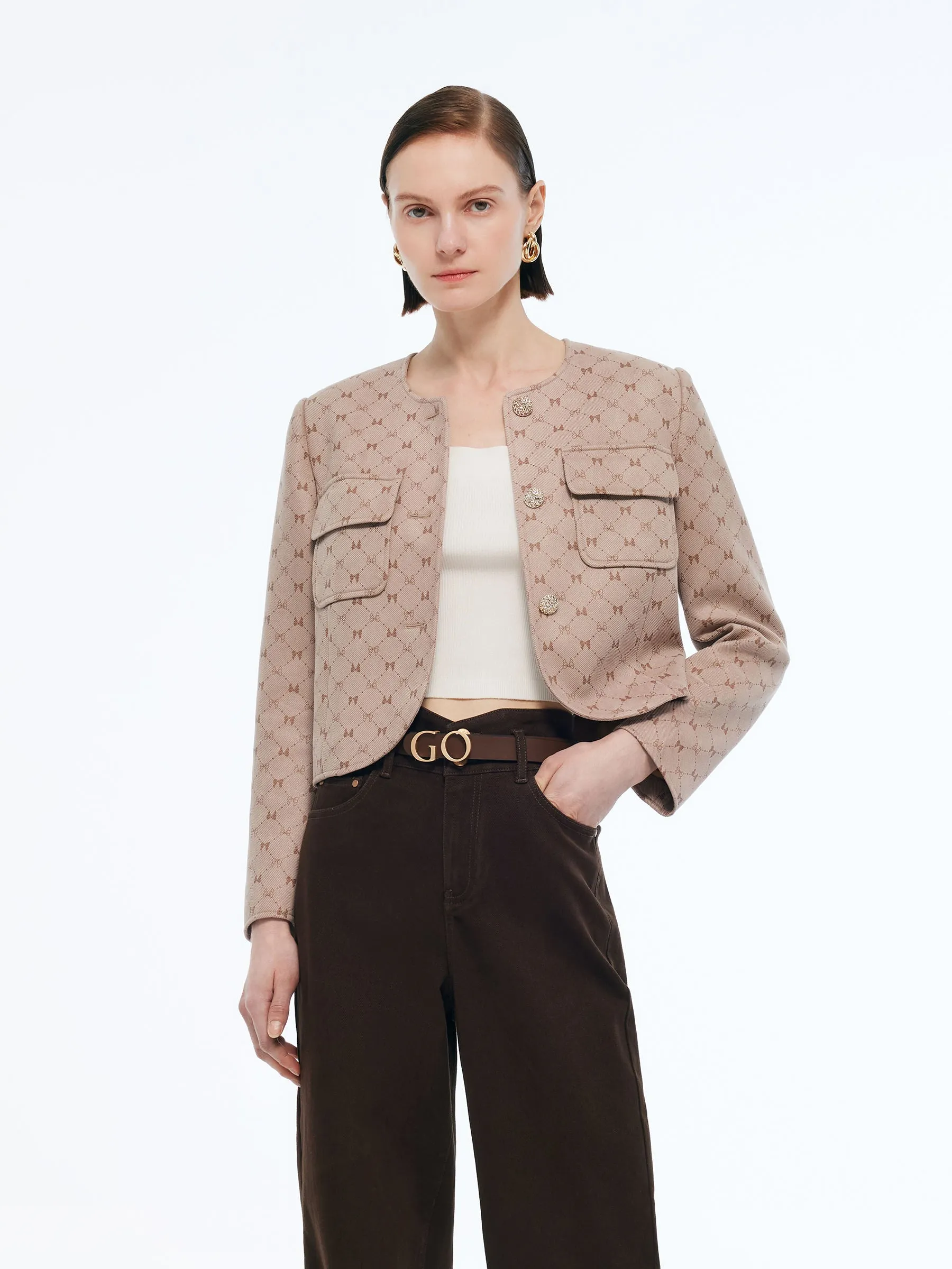Faux Suede Round Neck Women Crop Jacket sold by Goelia