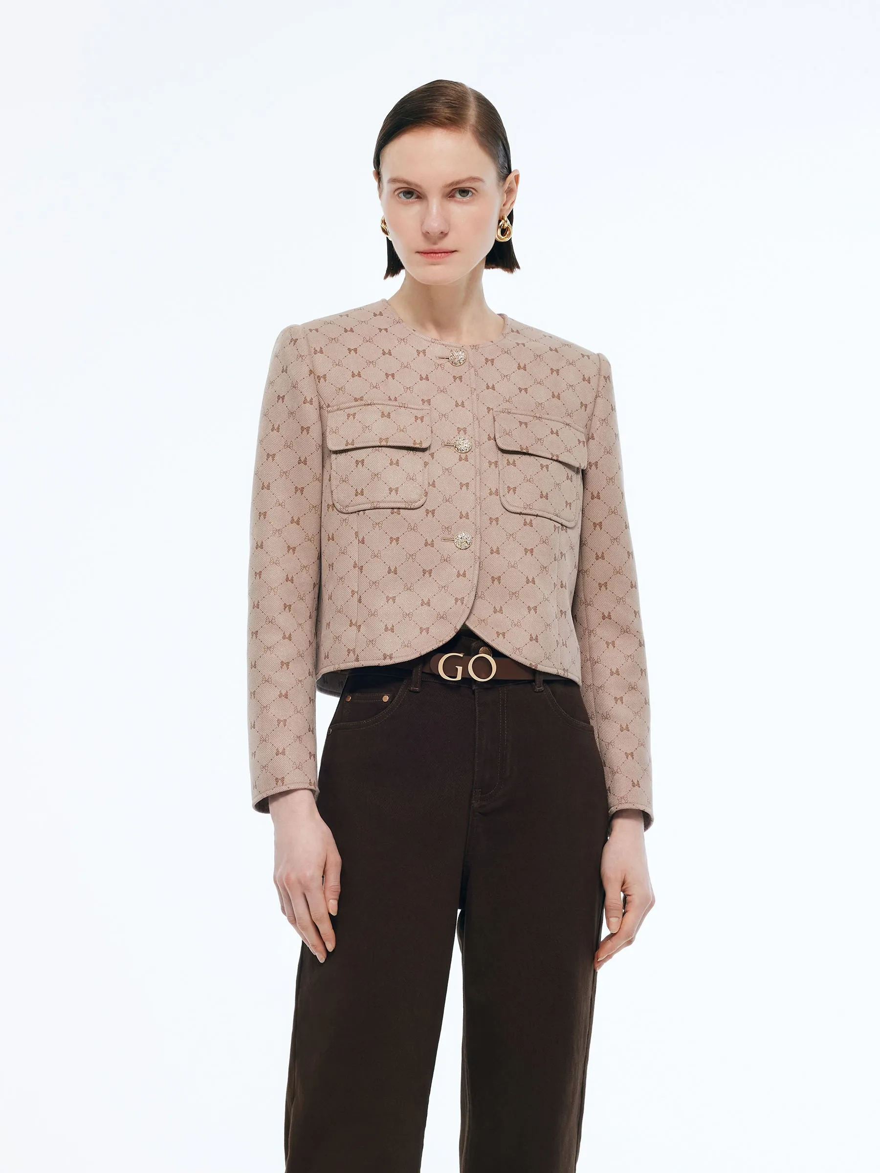 Faux Suede Round Neck Women Crop Jacket sold by Goelia product image thumbnail 4