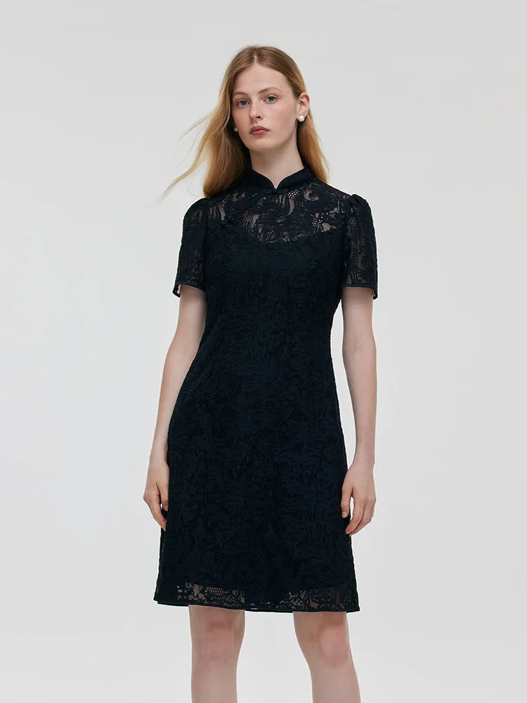 Lace Openwork Women Qipao Mini Dress sold by Goelia