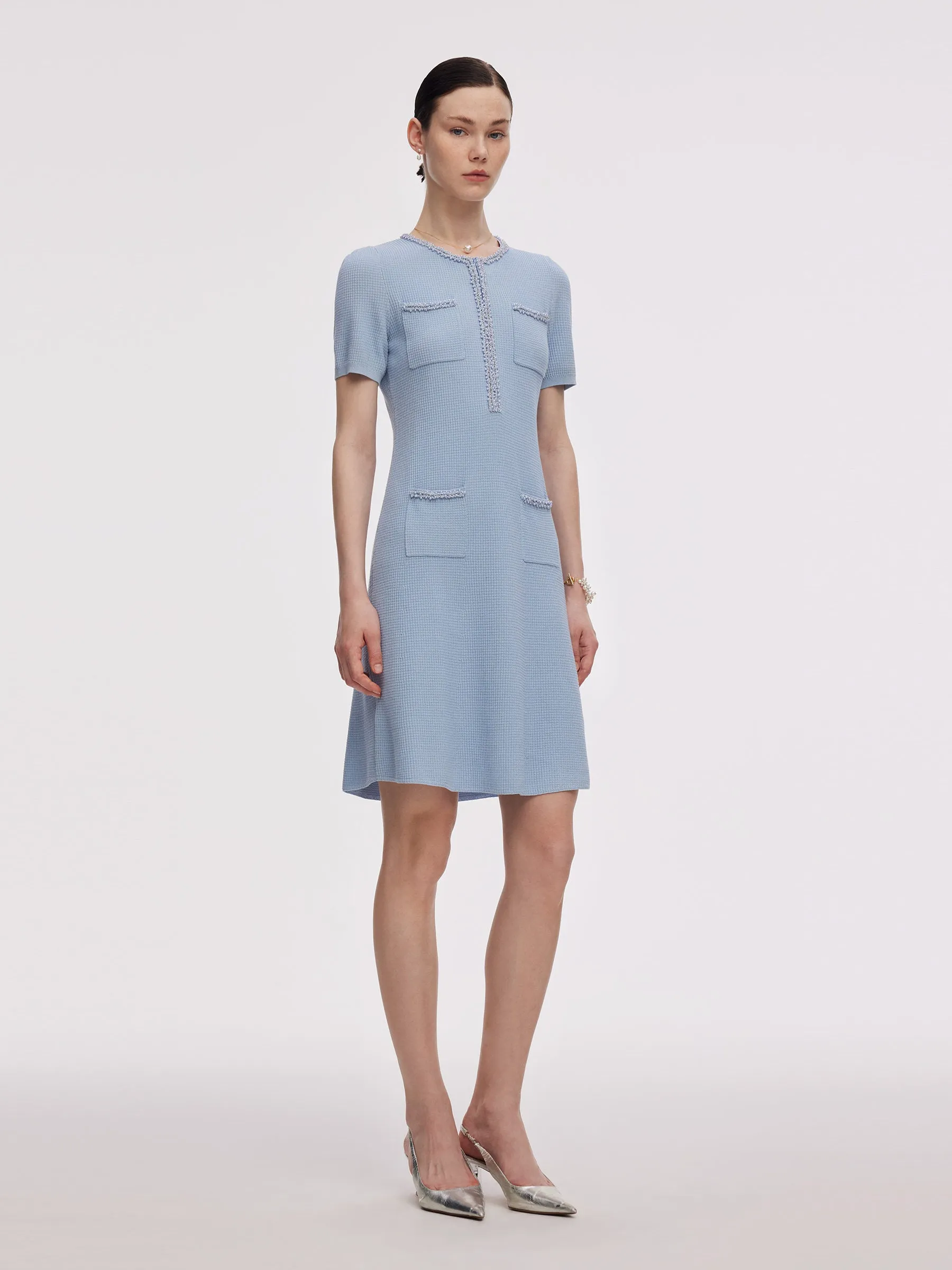 100% Cotton Half-Zip Women Beaded Round Neck Mini Dress sold by Goelia product image thumbnail 2