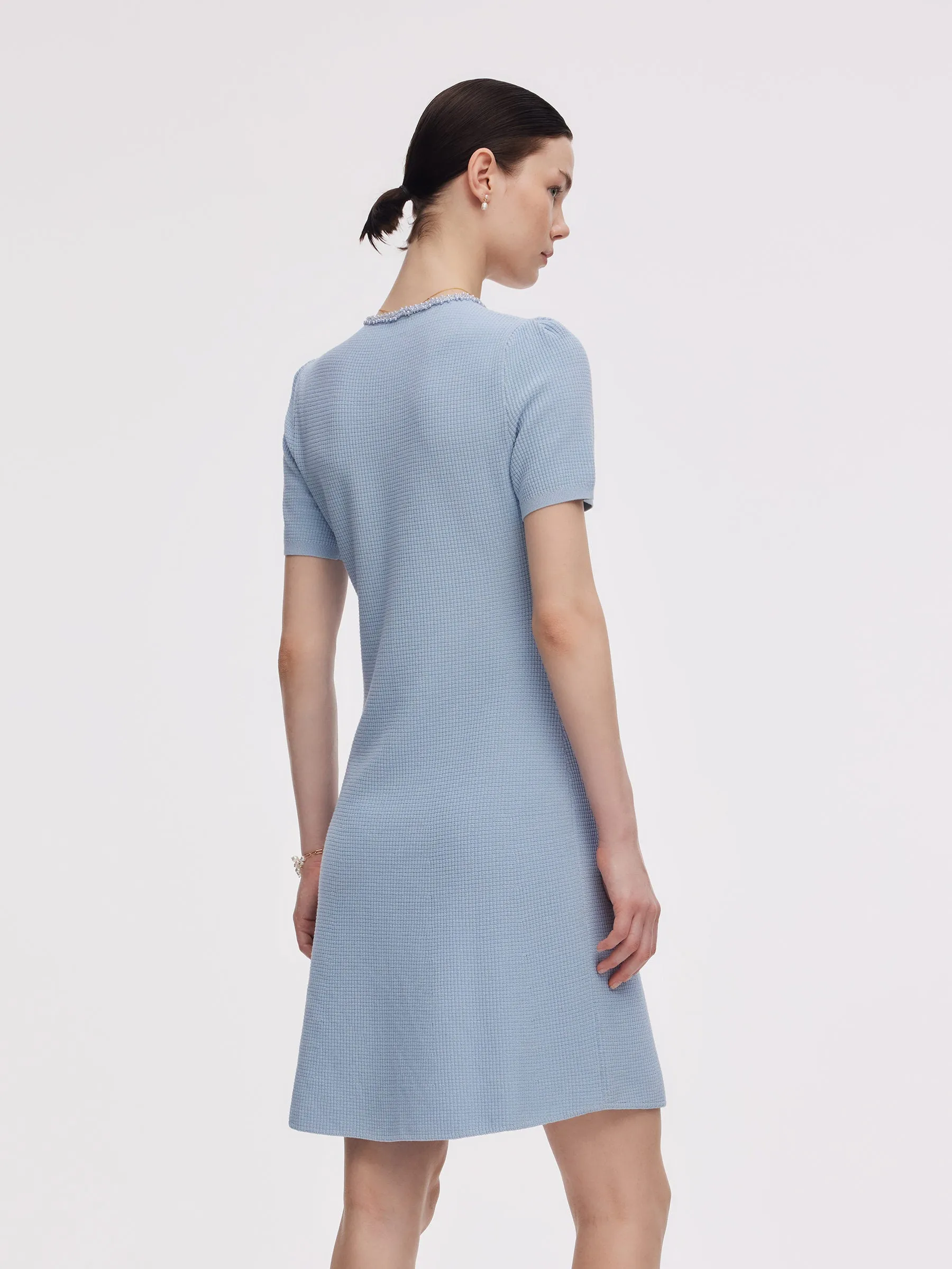 100% Cotton Half-Zip Women Beaded Round Neck Mini Dress sold by Goelia product image thumbnail 3