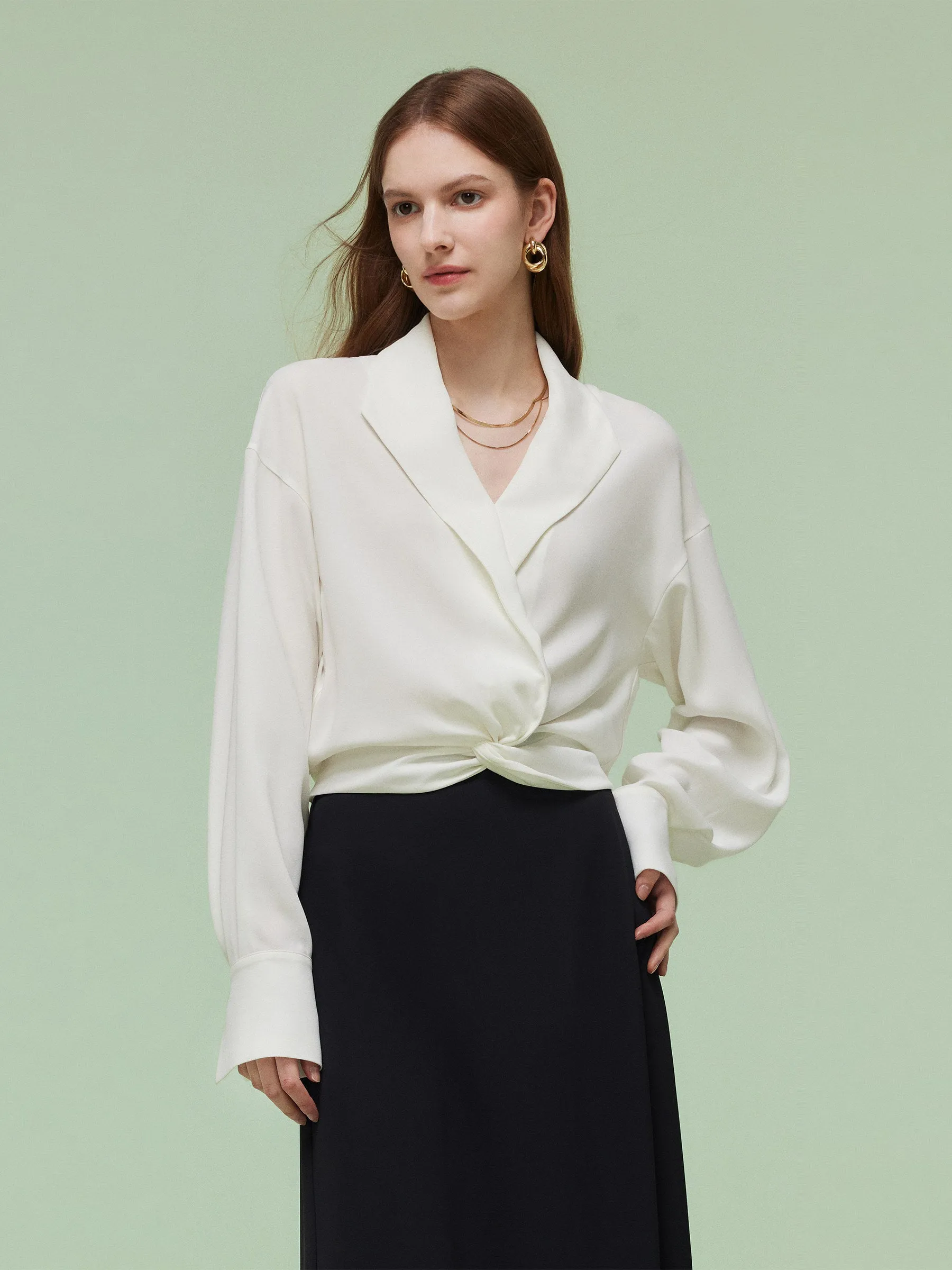 Acetate Blend Twist Front Blouse And Skirt Two-Piece Set sold by Goelia product image thumbnail 4