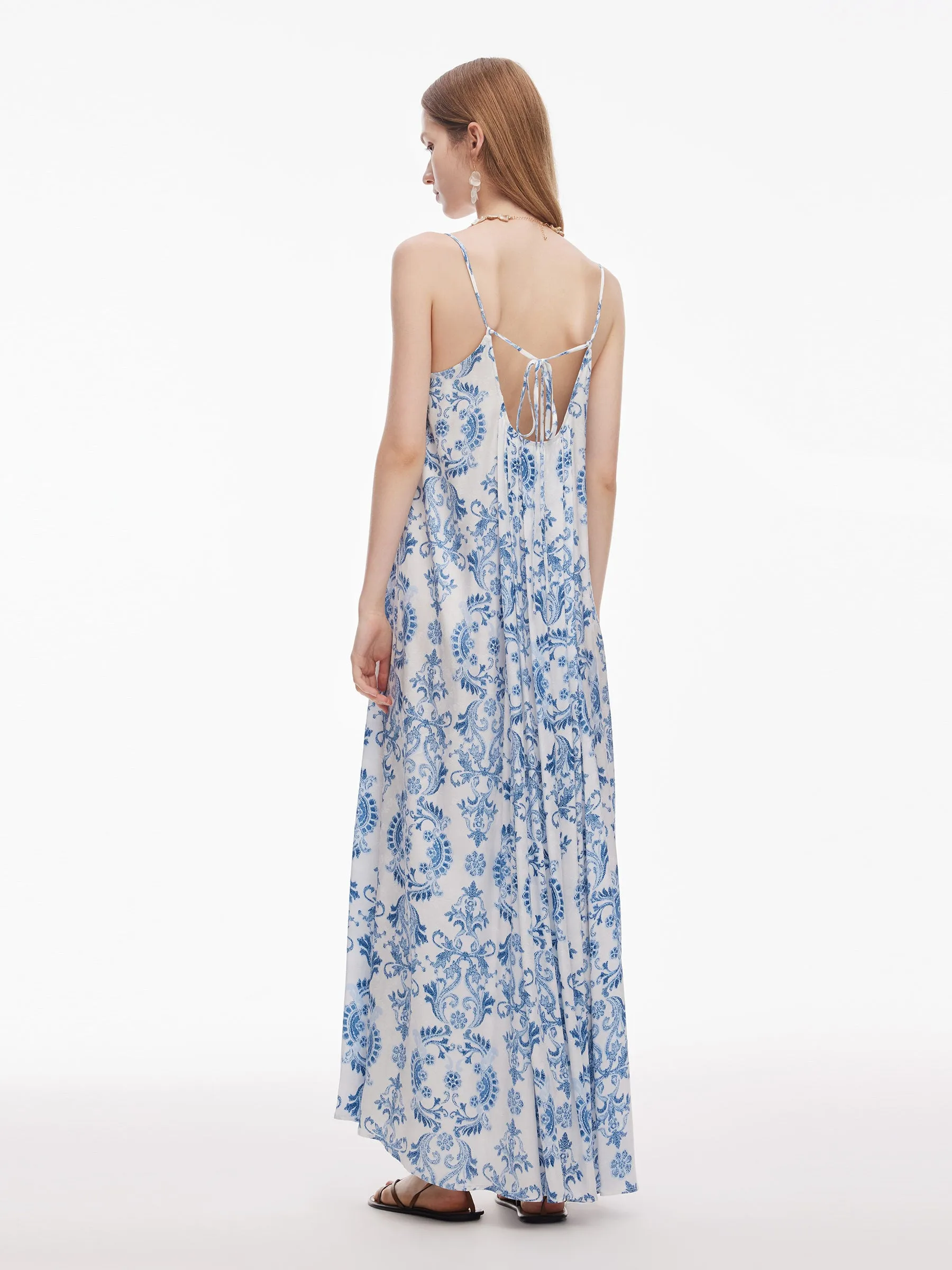 Floral Print Pleated Women Adjustable Straps Maxi Dress sold by Goelia product image thumbnail 3