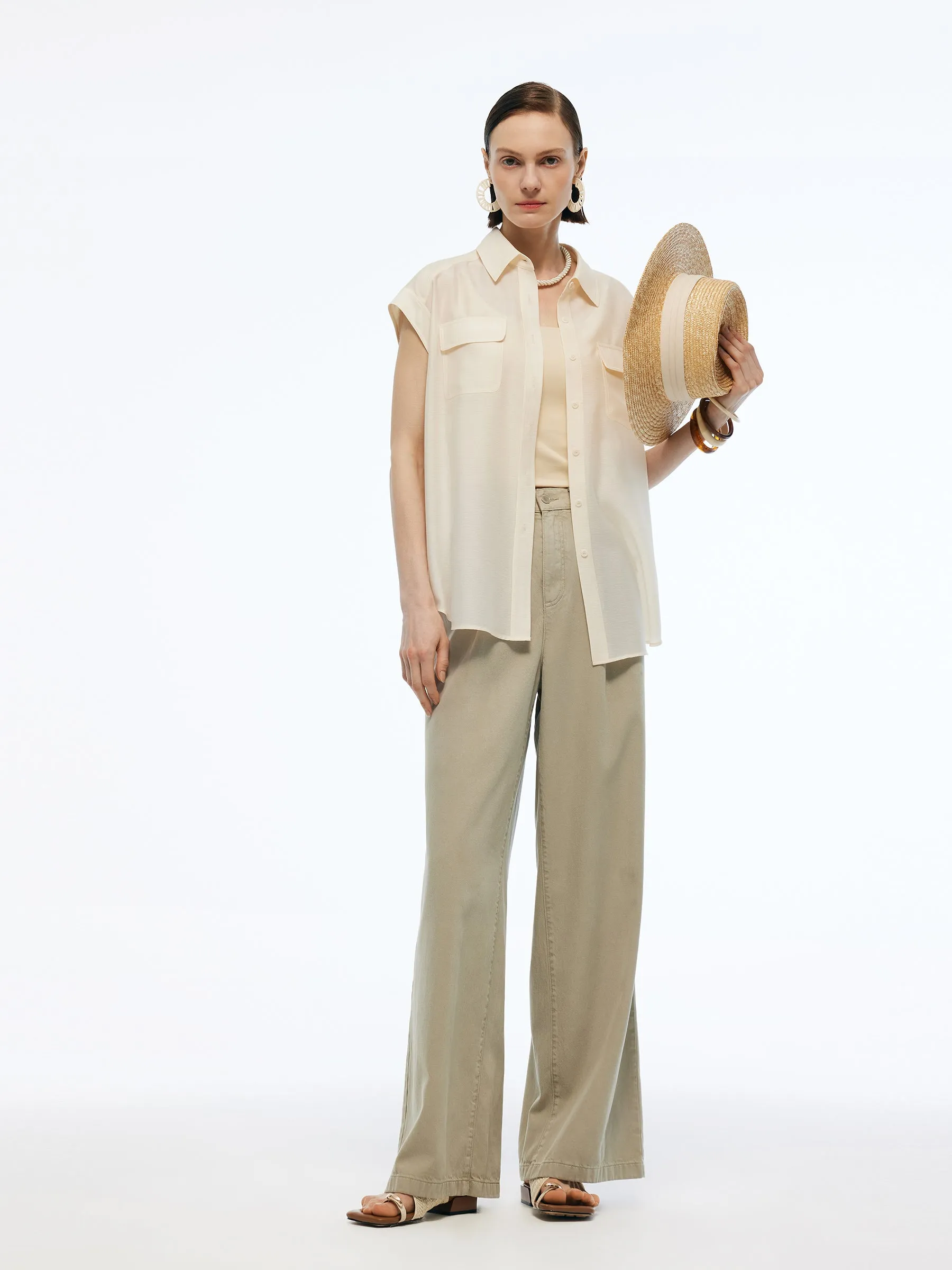 Acetate Blend Women Cap Sleeve Sheer Shirt sold by Goelia product image thumbnail 2