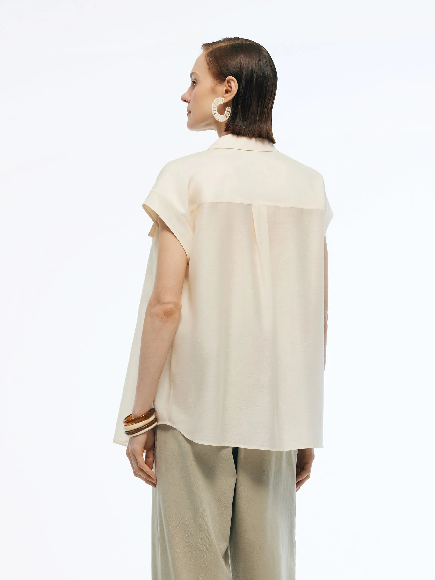 Acetate Blend Women Cap Sleeve Sheer Shirt sold by Goelia product image thumbnail 3