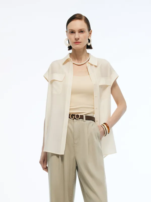 Acetate Blend Women Cap Sleeve Sheer Shirt sold by Goelia