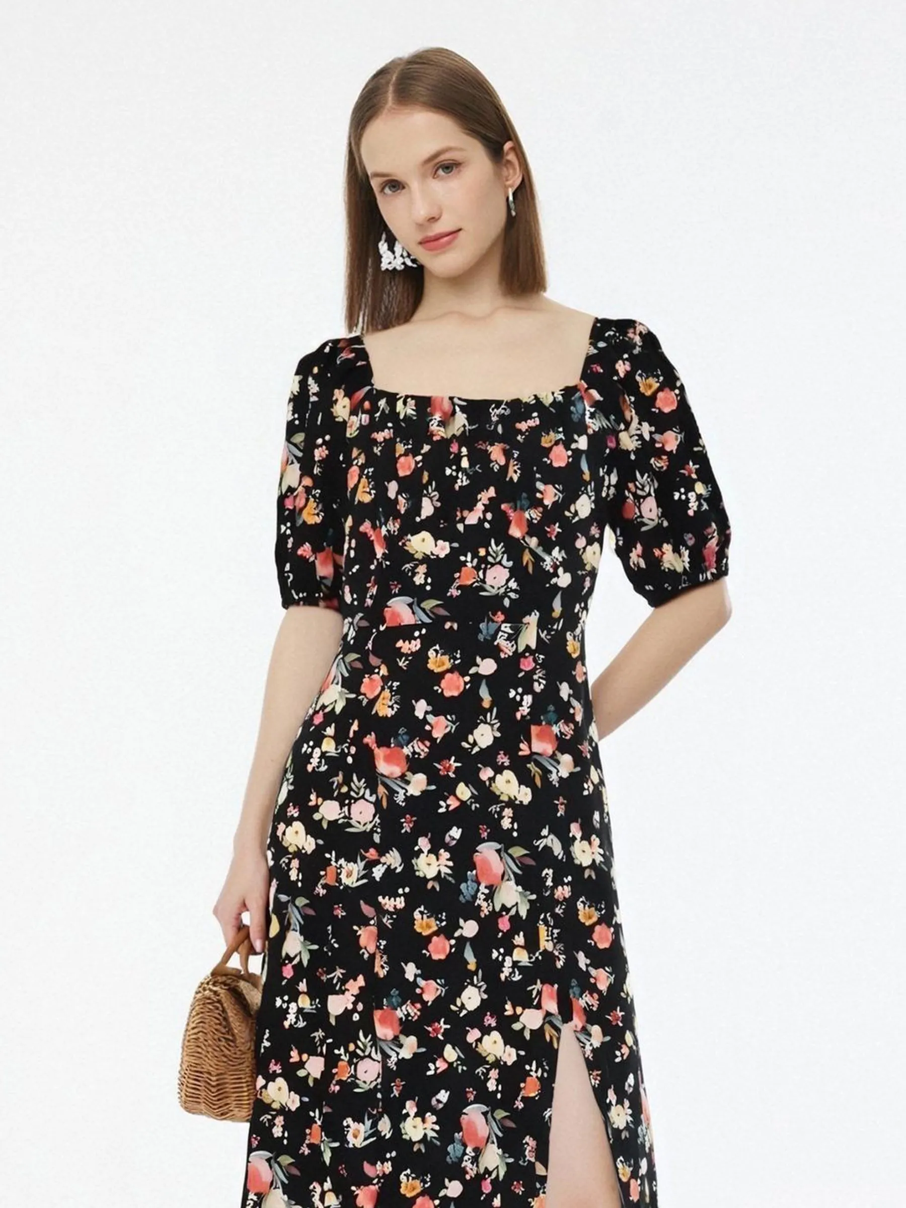 16MM Mulberry Silk Square Neck Women Side Slit Maxi Dress sold by Goelia product image thumbnail 3