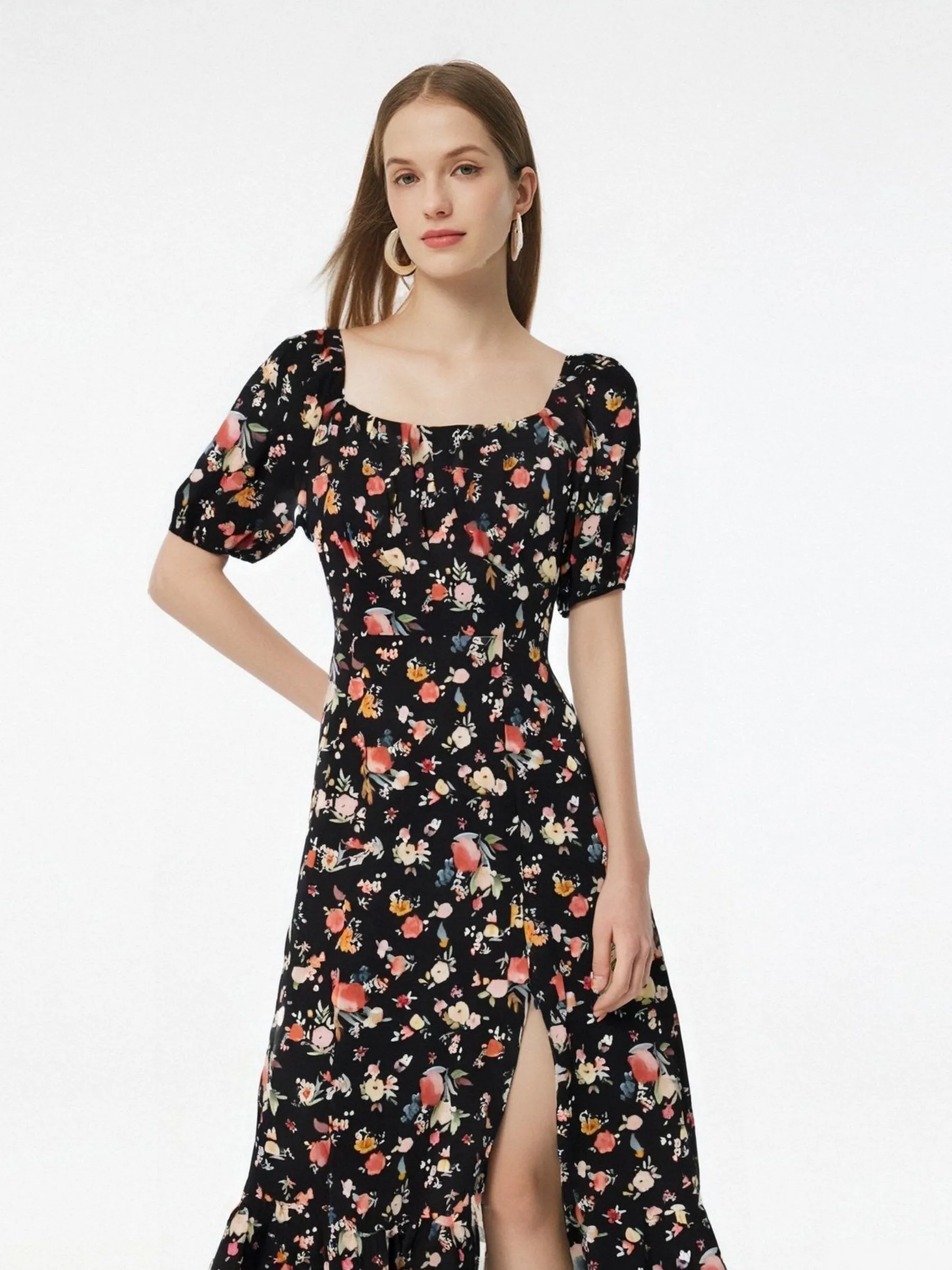 16MM Mulberry Silk Square Neck Women Side Slit Maxi Dress sold by Goelia product image thumbnail 2