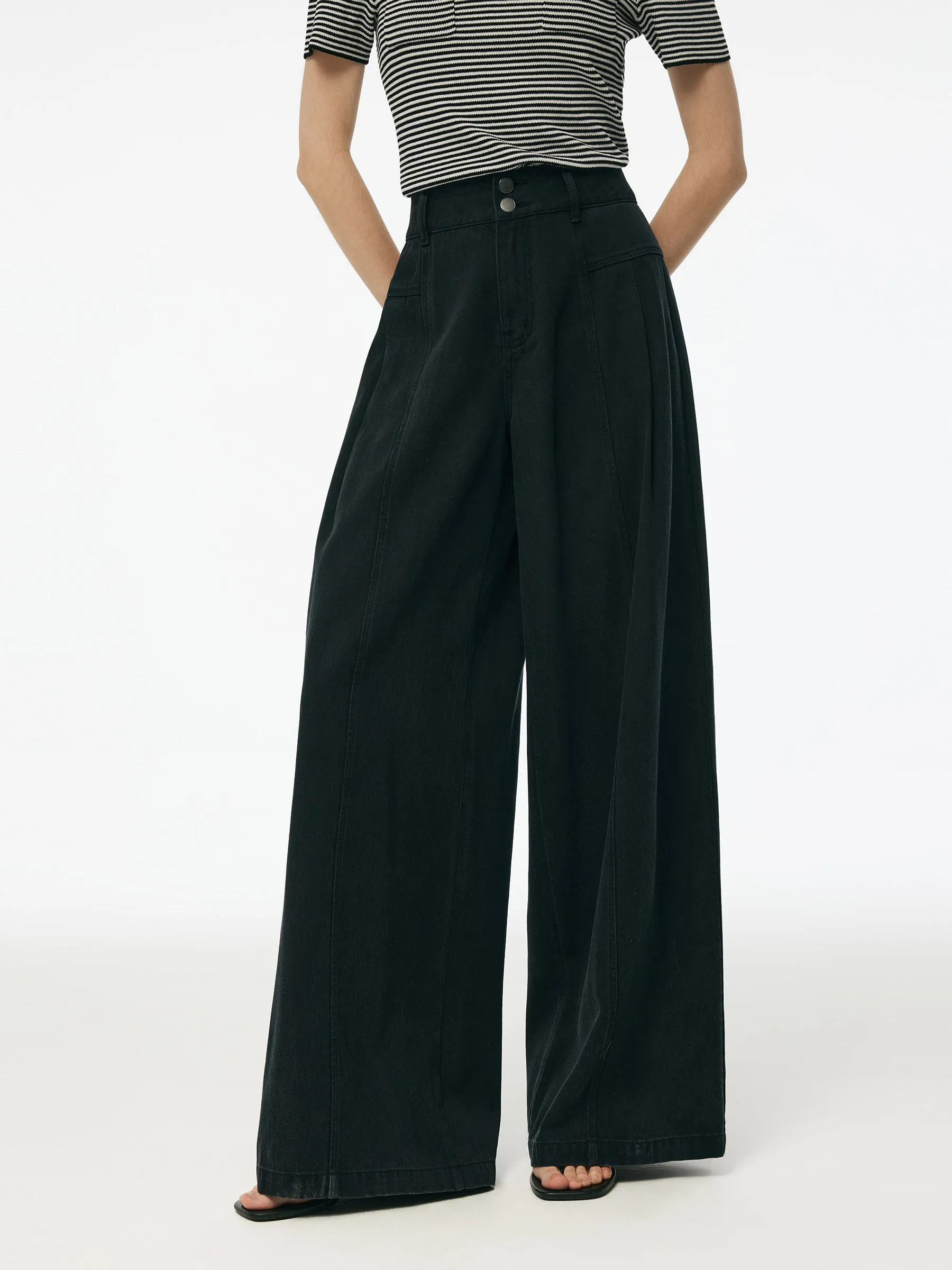 Denim Women High-Waisted Wide Leg Jeans sold by Goelia