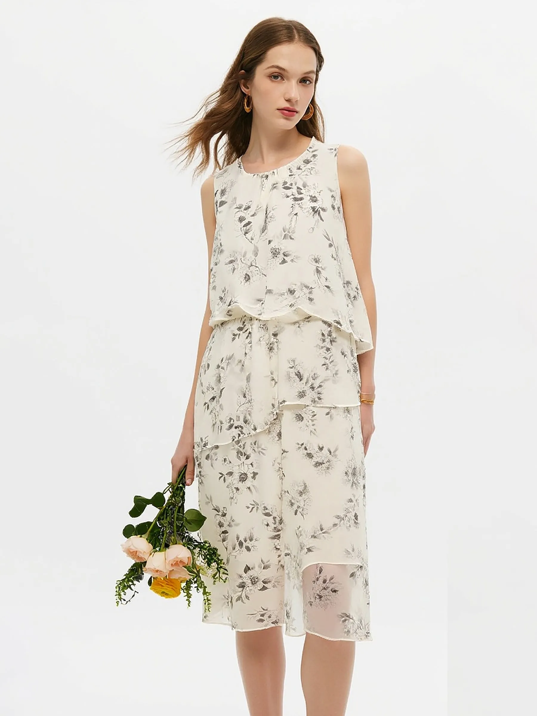 Floral Print Ruffle Women Tiered Sleeveless Midi Dress sold by Goelia product image thumbnail 2