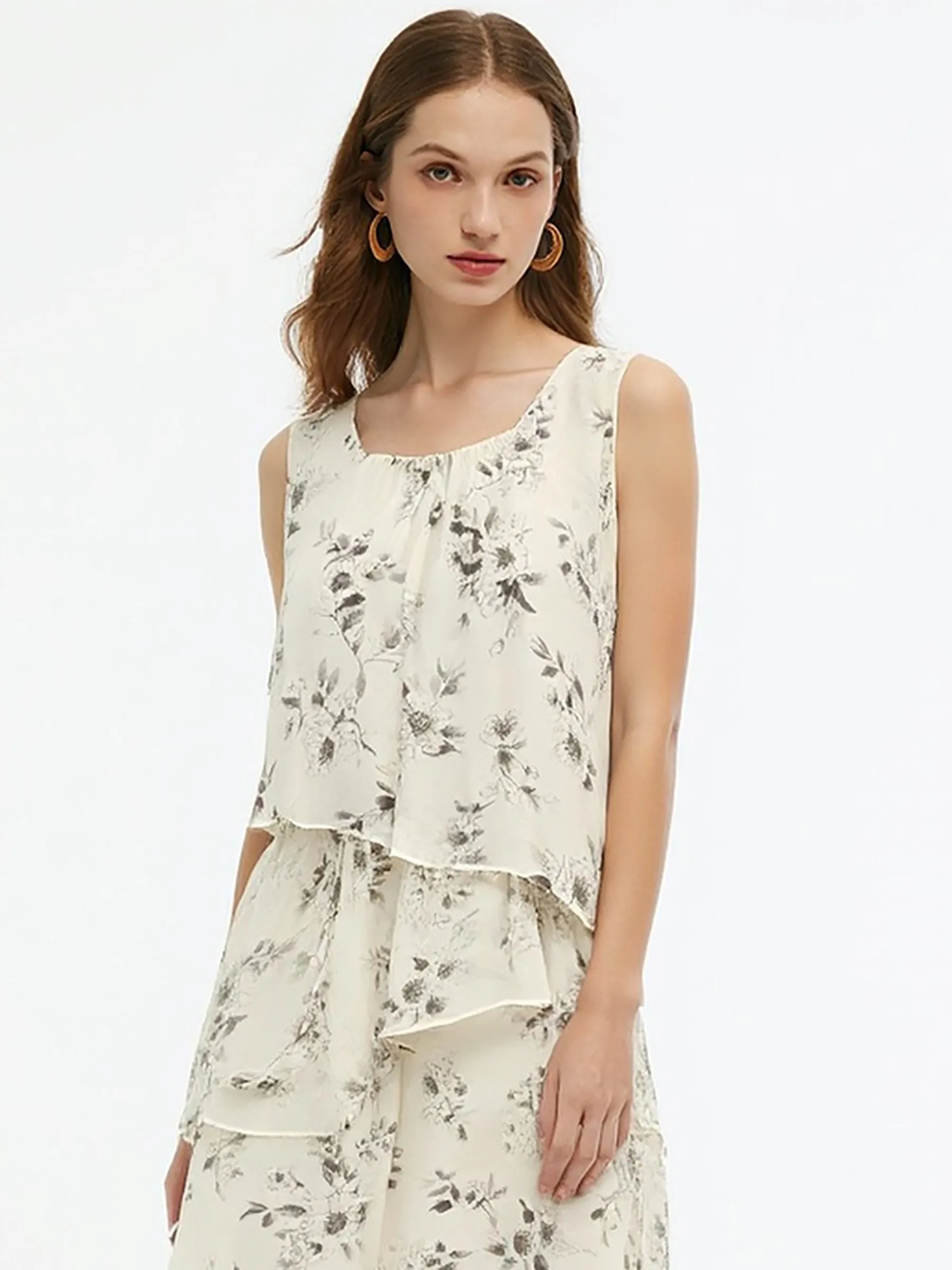 Floral Print Ruffle Women Tiered Sleeveless Midi Dress sold by Goelia product image thumbnail 3