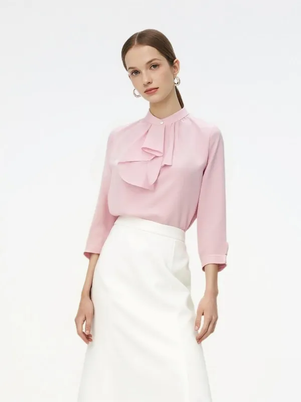 Acetate Blend Ruffle Blouse And Mermaid Skirt Two-Piece Set sold by Goelia