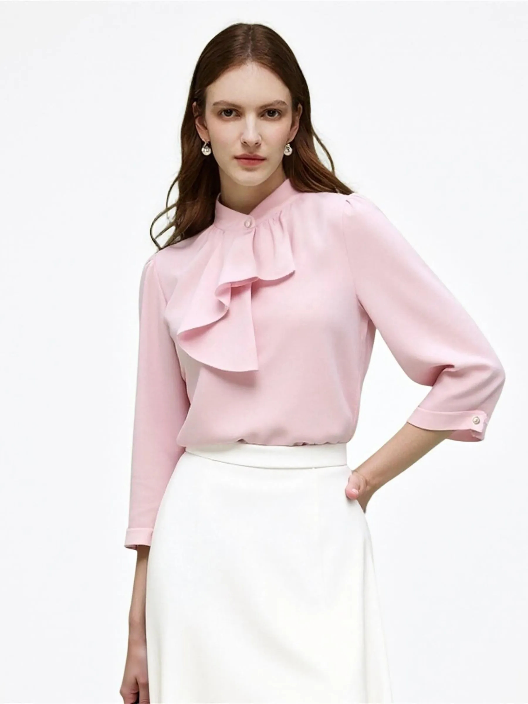 Acetate Blend Ruffle Blouse And Mermaid Skirt Two-Piece Set sold by Goelia product image thumbnail 3