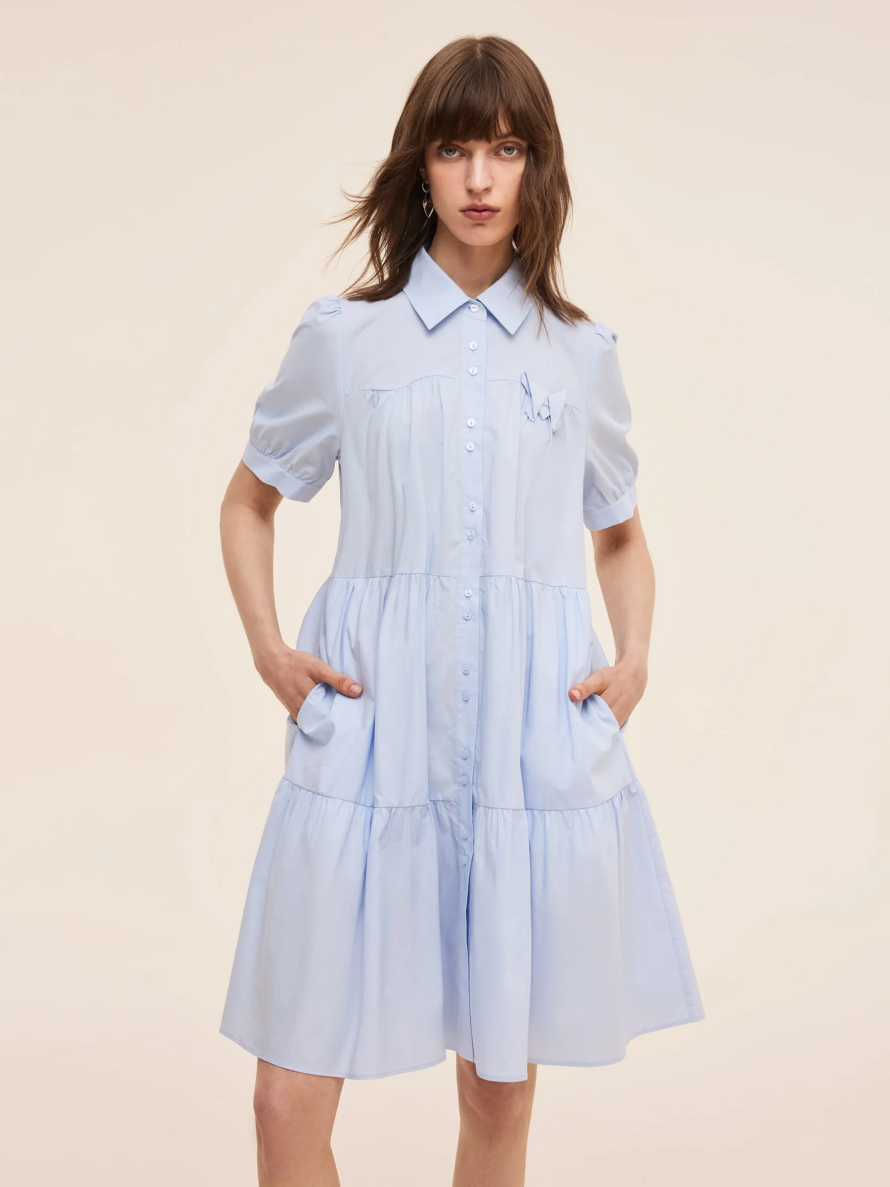 100% Cotton Women Puff Sleeve Mini Dress With Ribbon sold by Goelia product image thumbnail 5