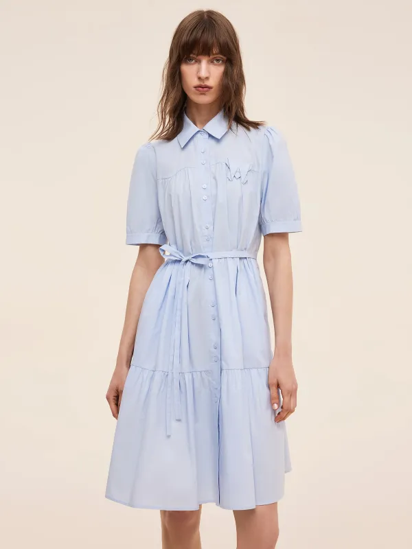 100% Cotton Women Puff Sleeve Mini Dress With Ribbon sold by Goelia