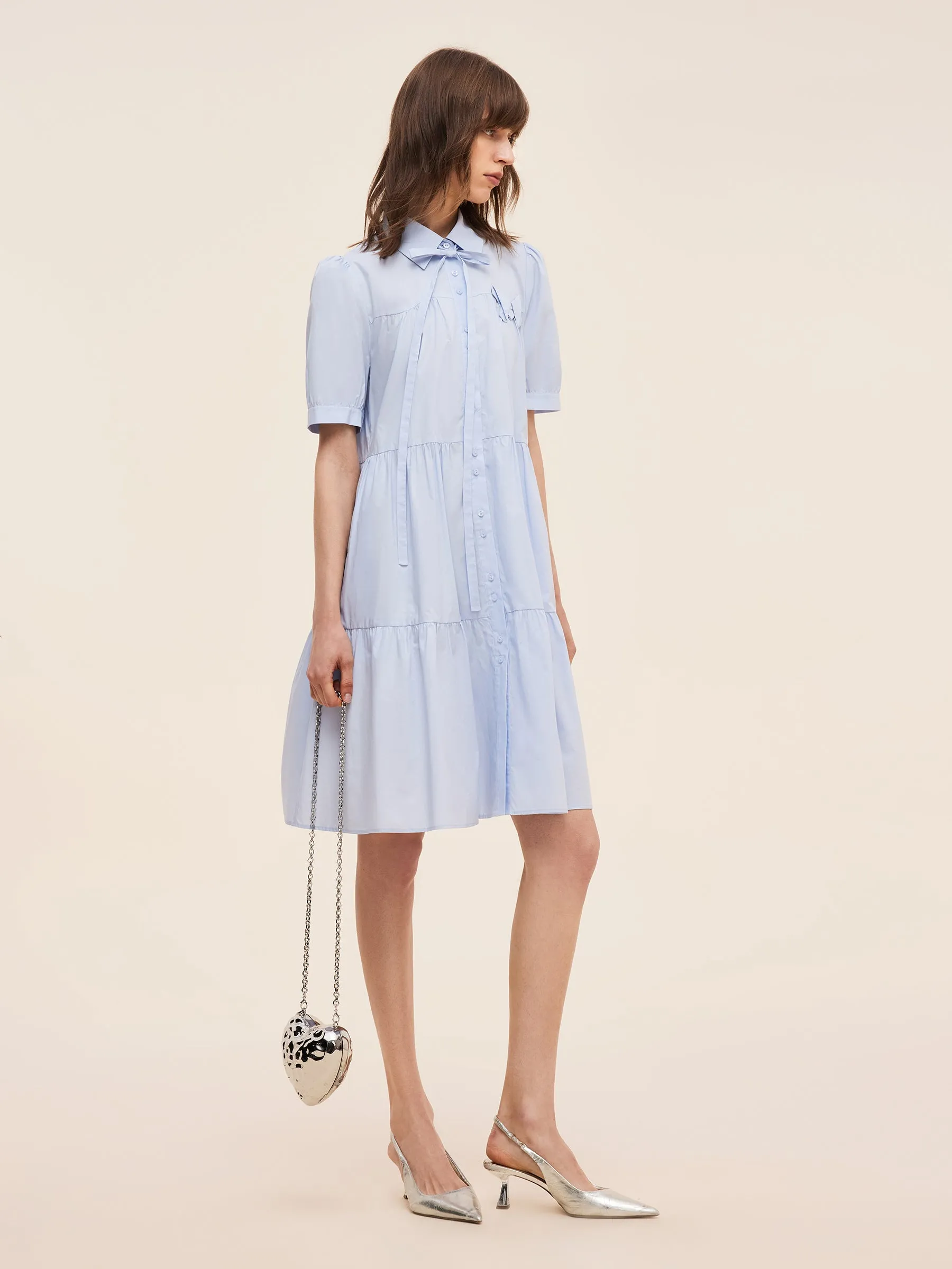 100% Cotton Women Puff Sleeve Mini Dress With Ribbon sold by Goelia product image thumbnail 4