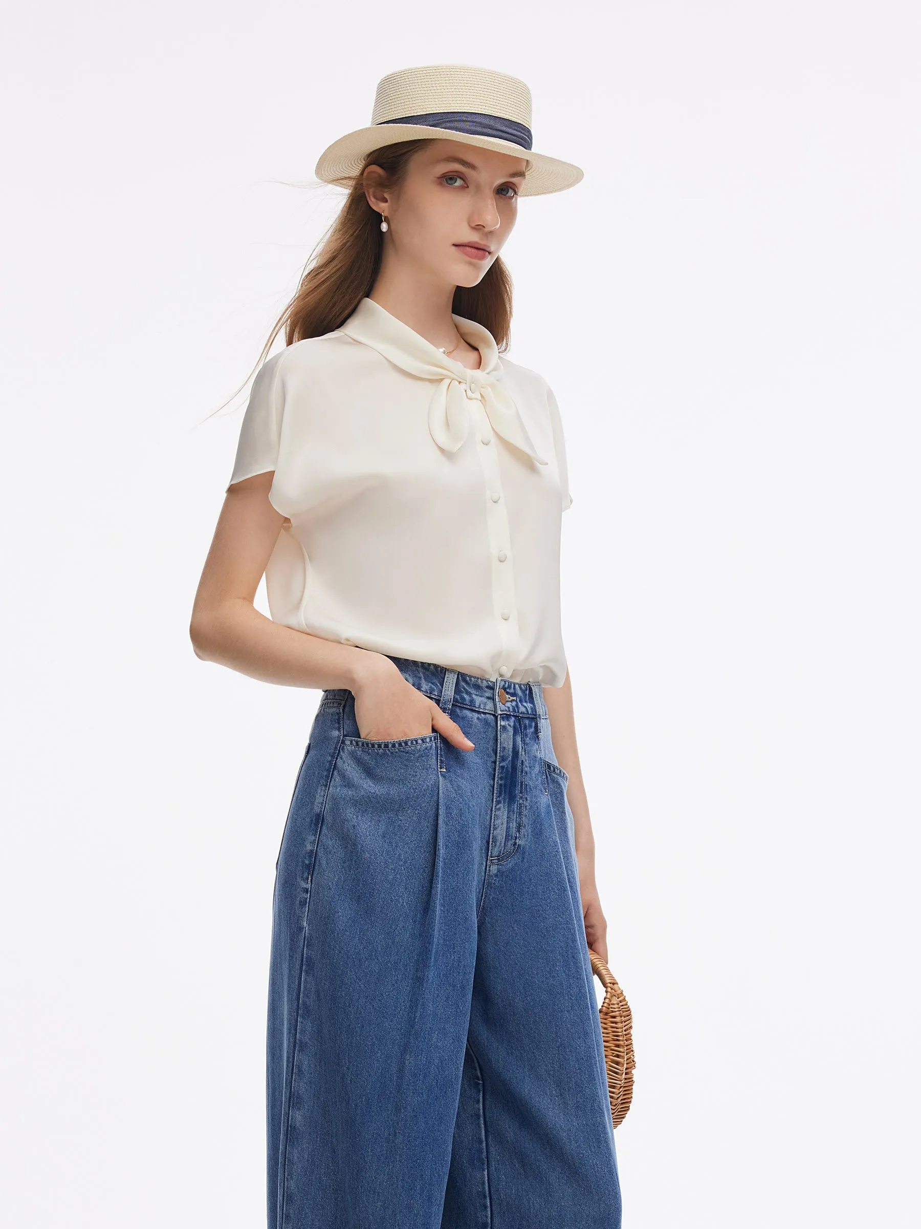 22MM Mulberry Silk Women Bow Tie Neck Shirt sold by Goelia product image thumbnail 4