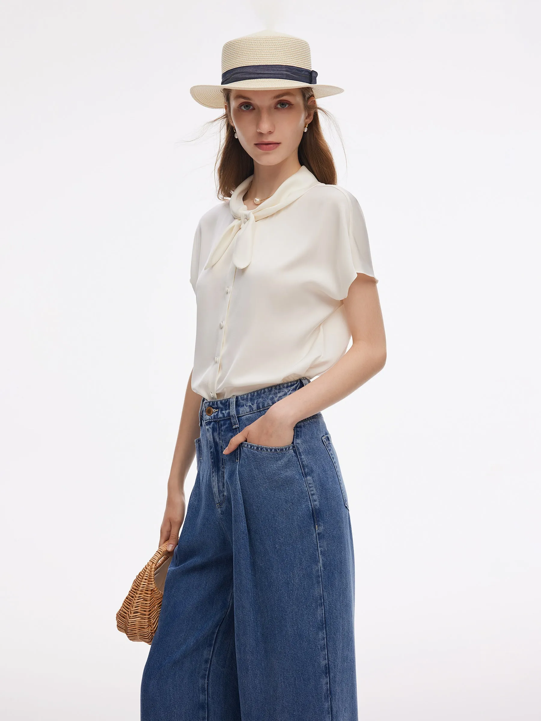 22MM Mulberry Silk Women Bow Tie Neck Shirt sold by Goelia product image thumbnail 5