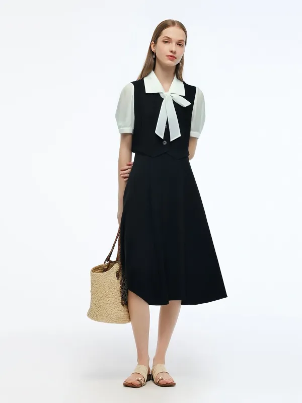 Mock Layered Color Block Women Midi Dress made by Goelia