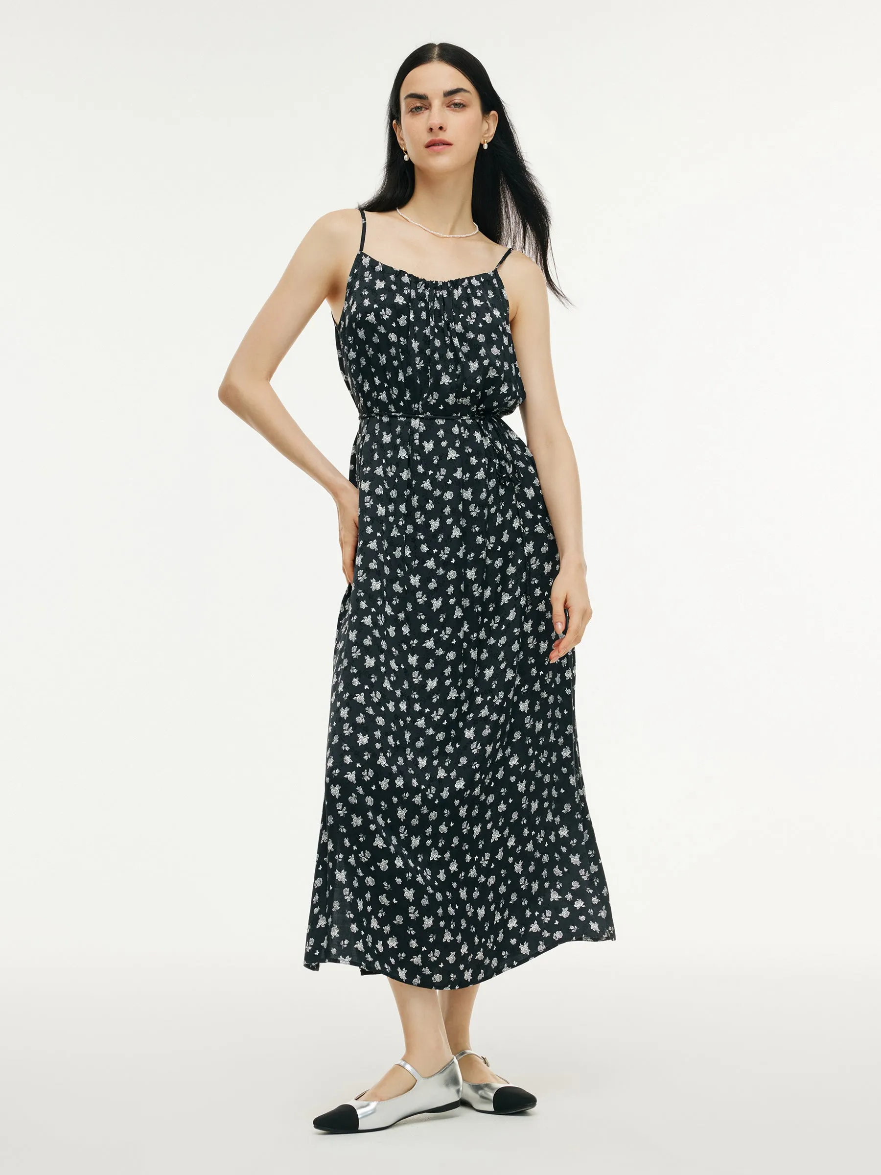 Floral Print Strap Side Slit Maxi Dress And Cardigan Two-Piece Set sold by Goelia product image thumbnail 4