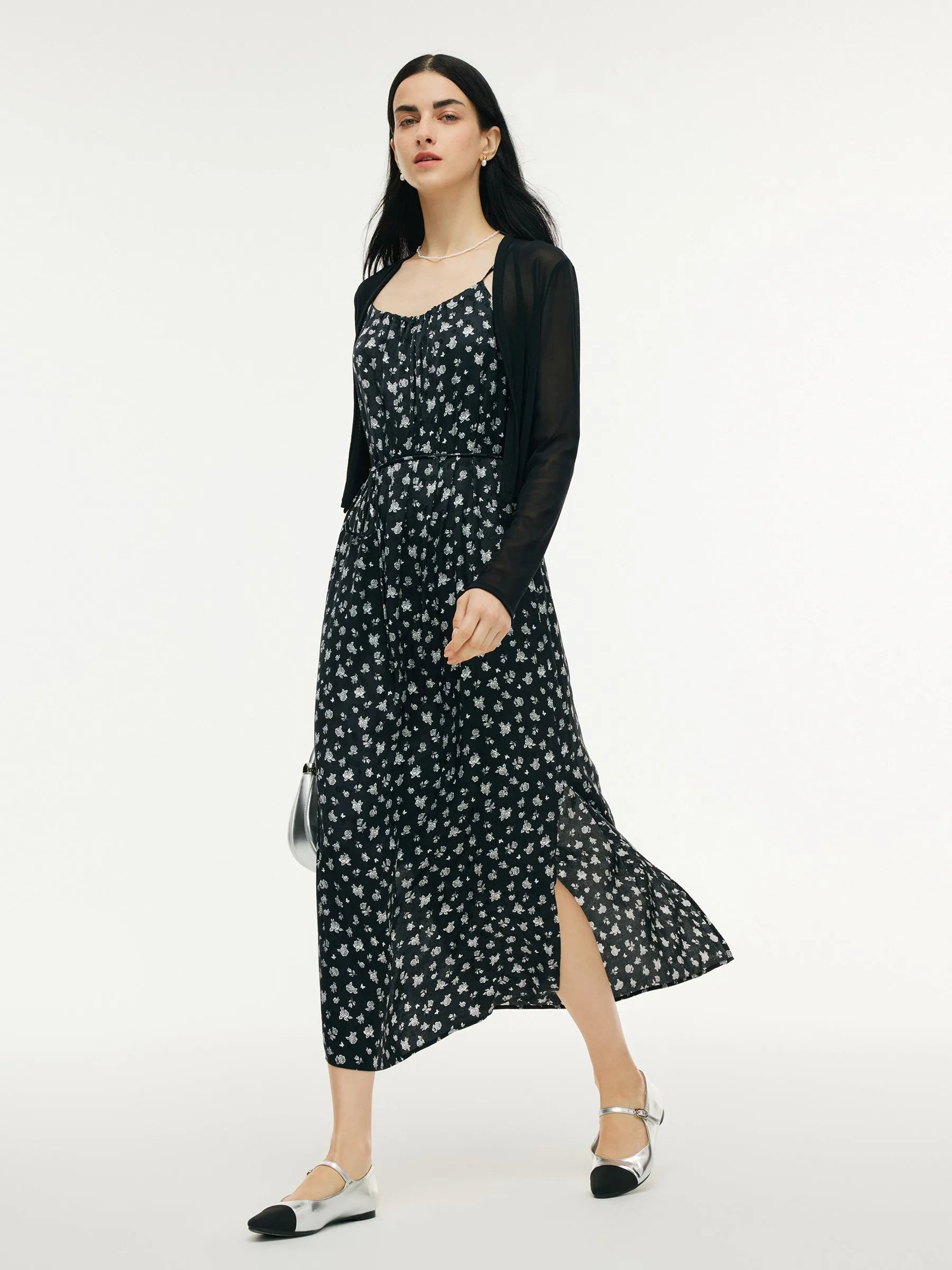 Floral Print Strap Side Slit Maxi Dress And Cardigan Two-Piece Set sold by Goelia product image thumbnail 2