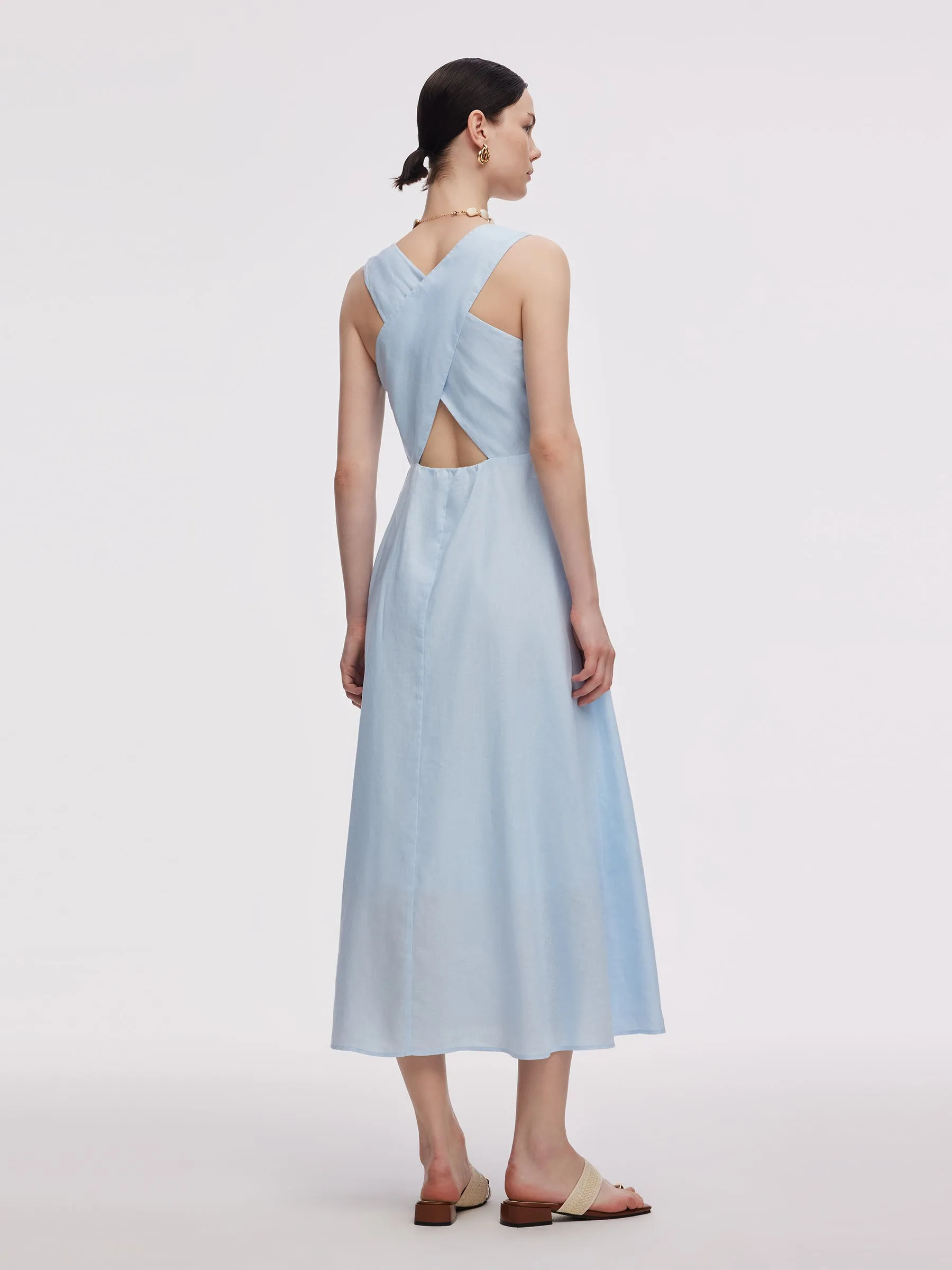 100% Linen Cross Back Women Maxi Dress sold by Goelia product image thumbnail 2